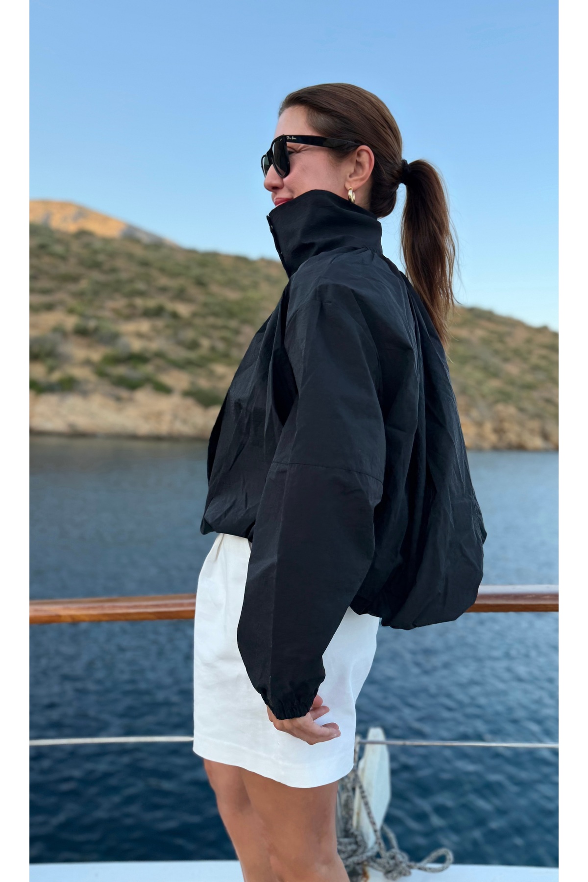 Aurélie Gold çıtçıtlı funnel neck bomber rüzgarlık görsel 4