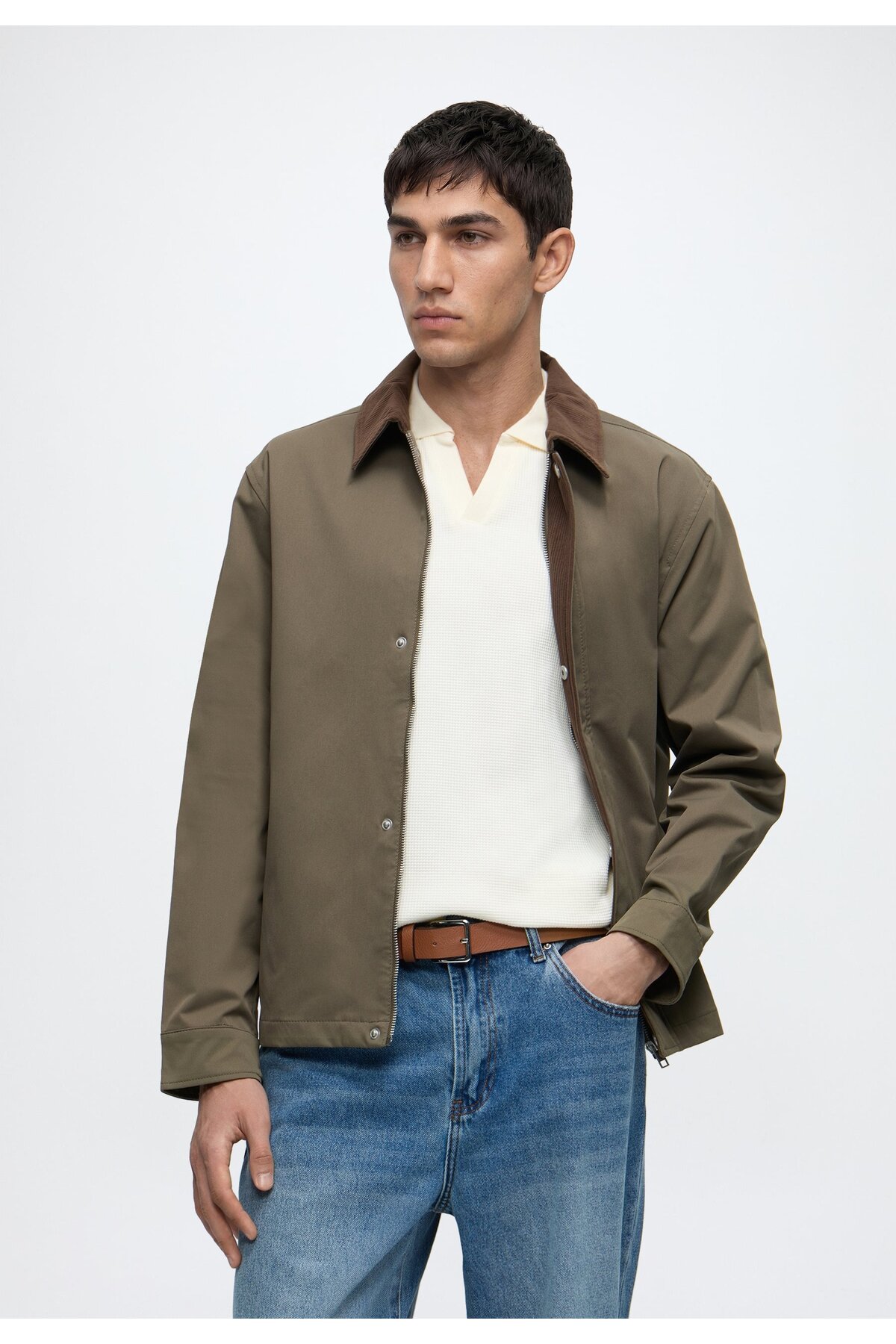 Jack & Jones Erkek Ceket Mont Mevsimlik Kadife Yaka Cepli Dokuma Regular Fit Gizli Pat Günlük Baharlık Coach 12299081 görsel 2