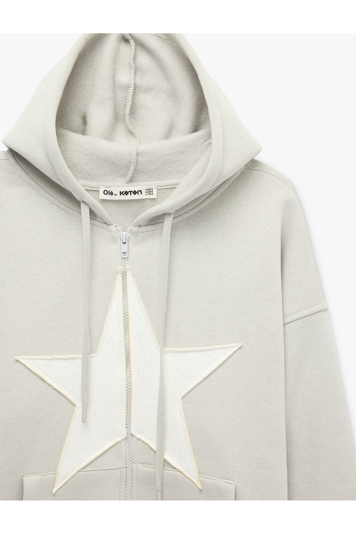 Koton Üç İplik Şardonlu Yıldız İşlemeli Kanguru Cepli Kapüşonlu Fermuarlı Oversize Sweatshirt görsel 3
