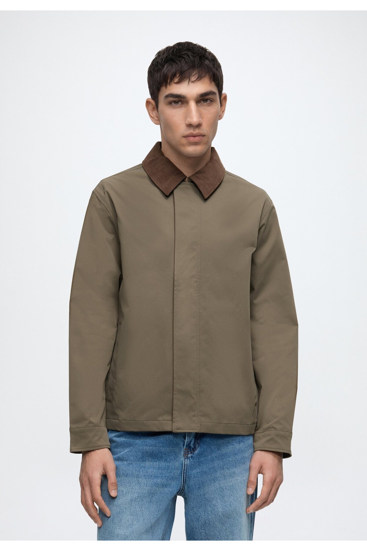 Jack & Jones Erkek Ceket Mont Mevsimlik Kadife Yaka Cepli Dokuma Regular Fit Gizli Pat Günlük Baharlık Coach 12299081