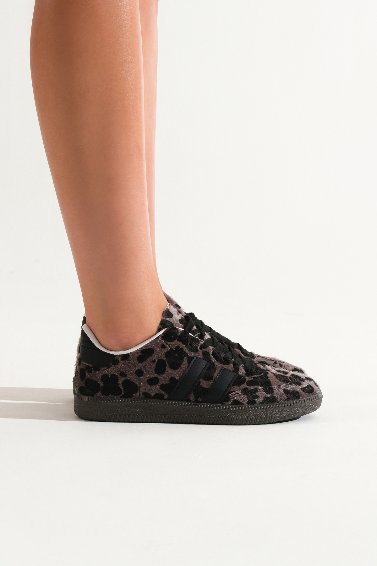 Tonny Black Unisex Siyah Leopar Termo Taban Yanı Şeritli Bağcıklı Spor Ayakkabı