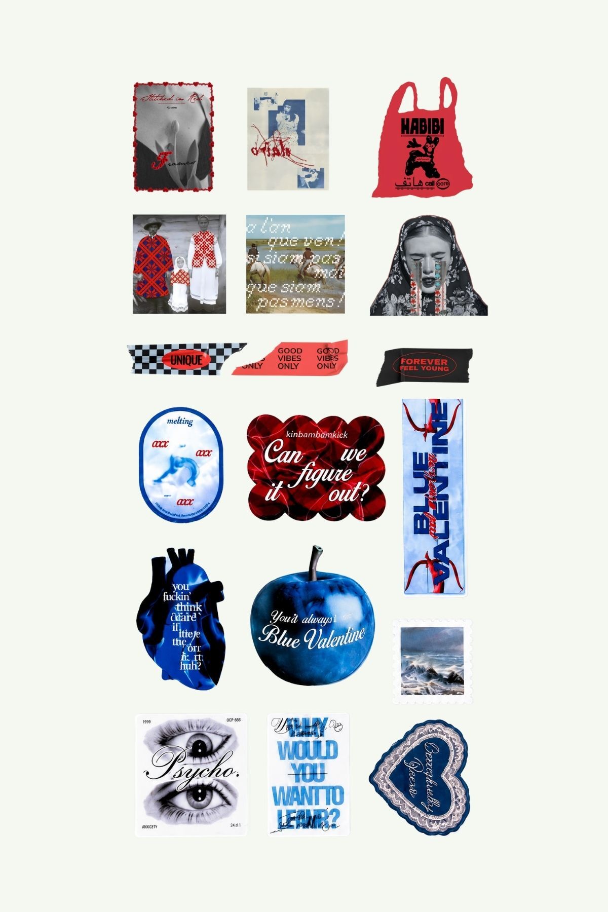 Blue Valentine 2’li Sticker Seti – Retro Romantik Dekoratif Etiketler
