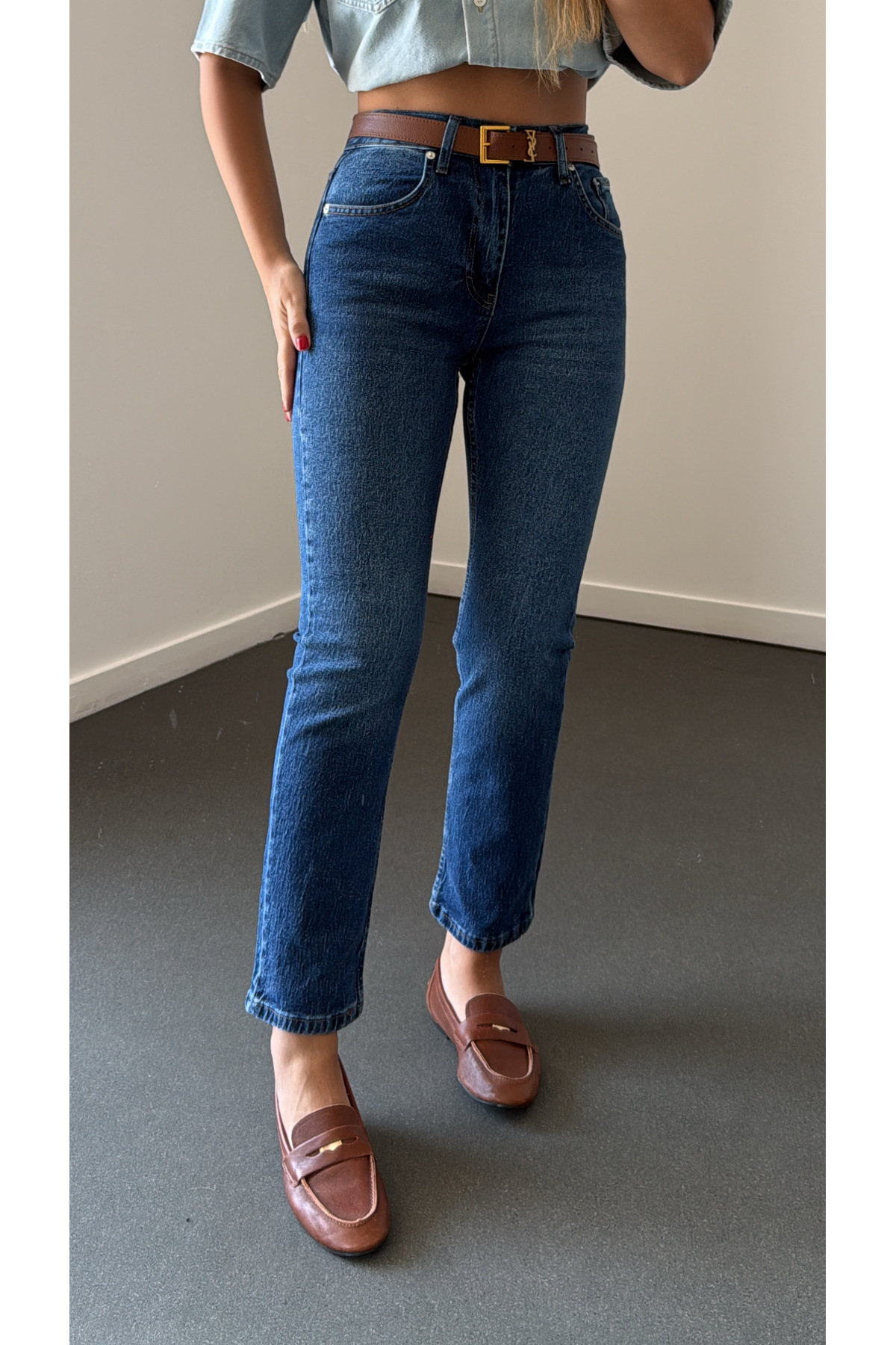 Narferita Marsilya Likralı Yüksek Bel Mom Jeans