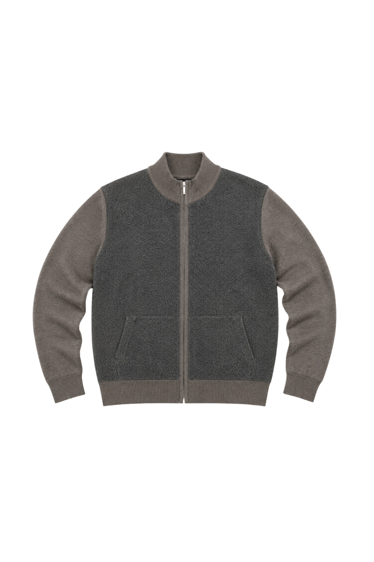 BattalModa Erkek Büyük Beden Koyu Vizon Arven Dik Yaka Cepli Triko Hırka 5XL-6XL-7XL-8XL görsel 4