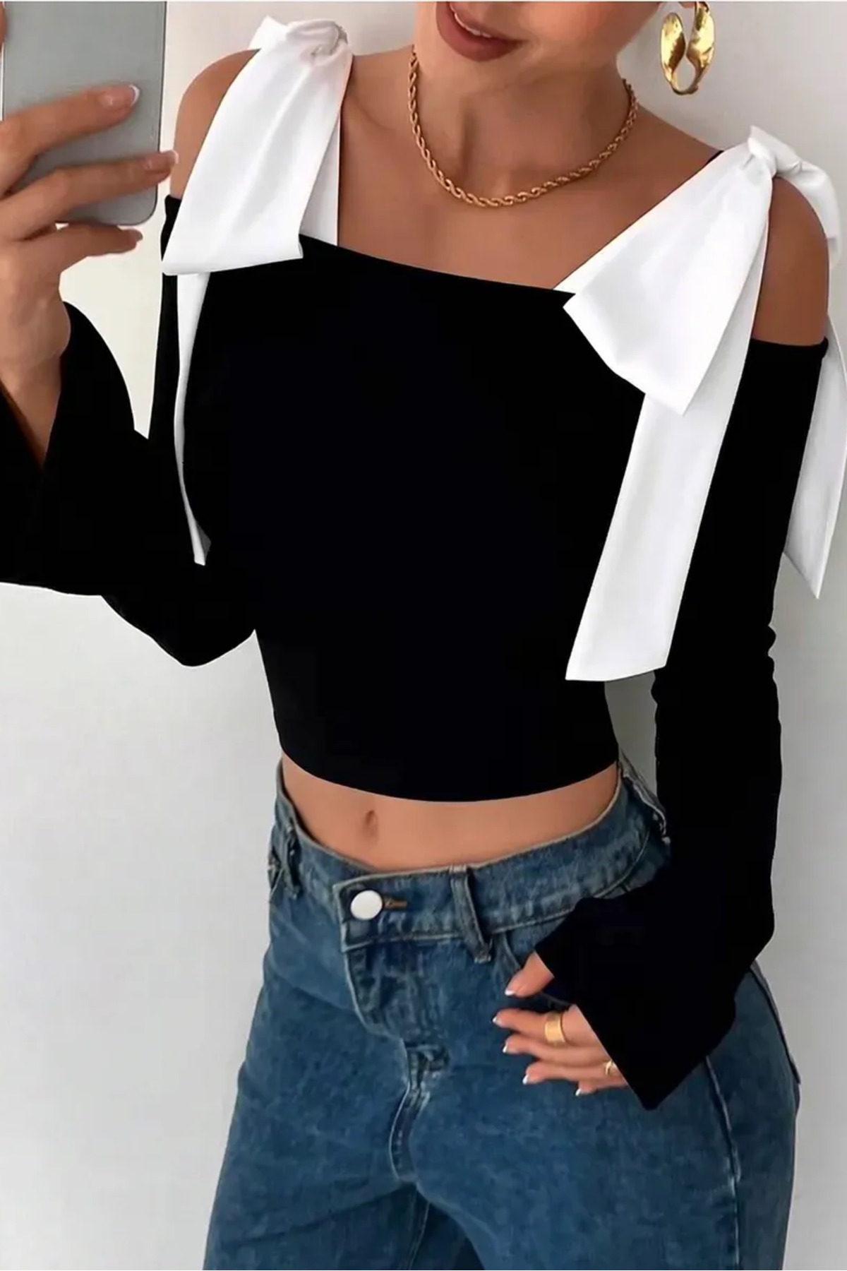 World Fashion Trends Bağlama Detaylı Uzun Kollu Bluz - Siyah görsel 2