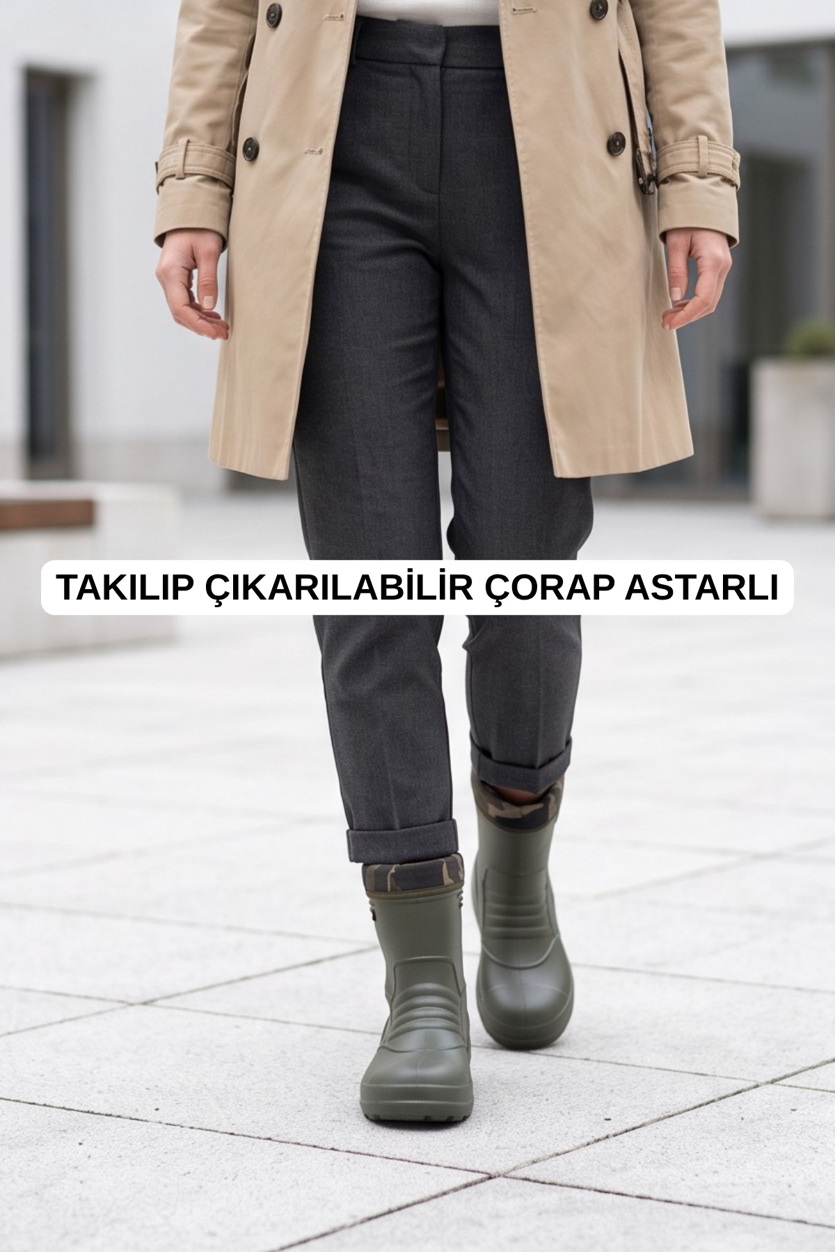 Liarca RainGuard Takılıp Çıkarılabilir Çorap Astarlı Kamuflaj Detaylı Kısa Yağmur Çizmesi görsel 4