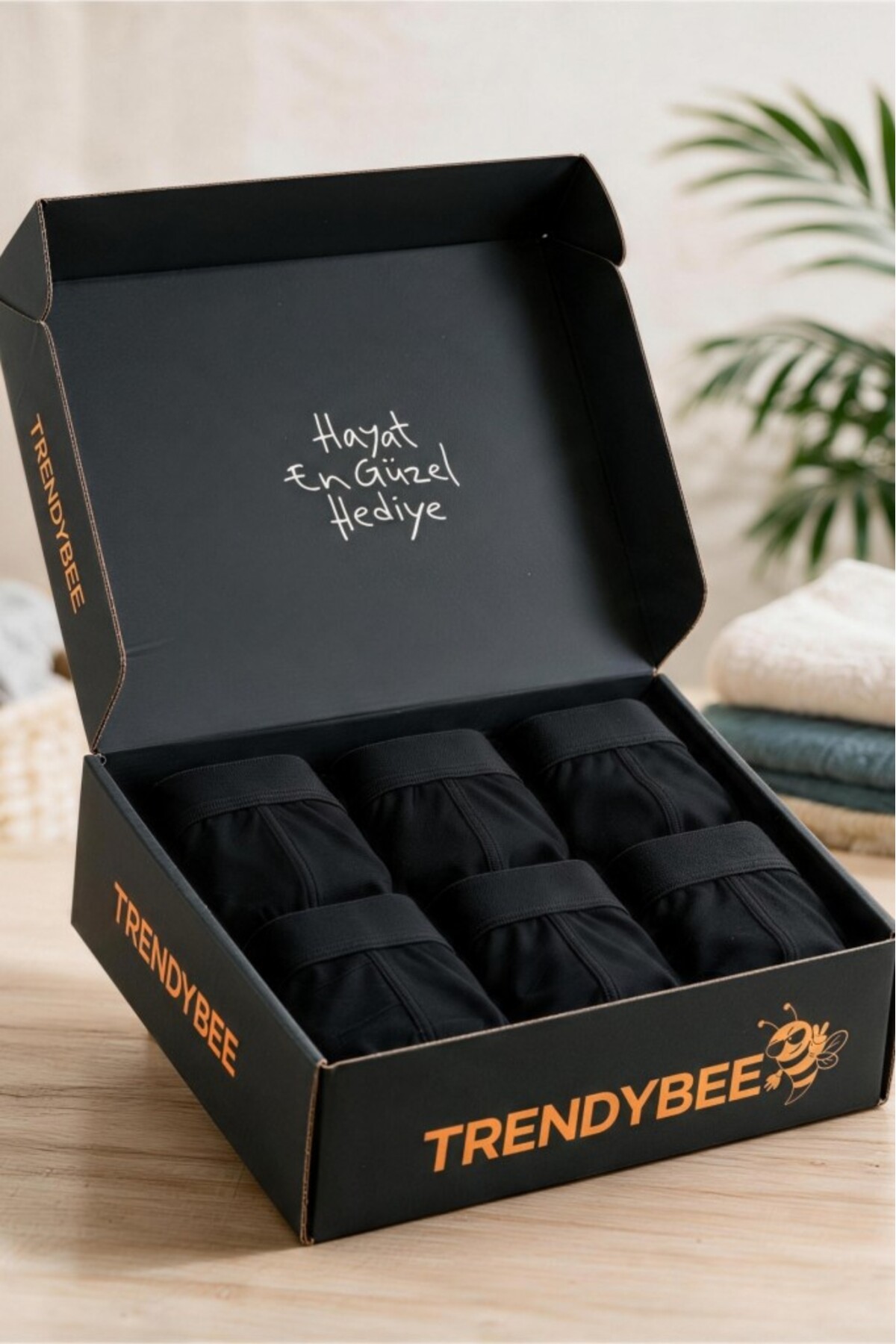 TRENDYBEE Erkek Boxer Siyah 6'lı Paket PAMUK Penye Kumaş Özel Kutulu Battal Boy Seçenekli