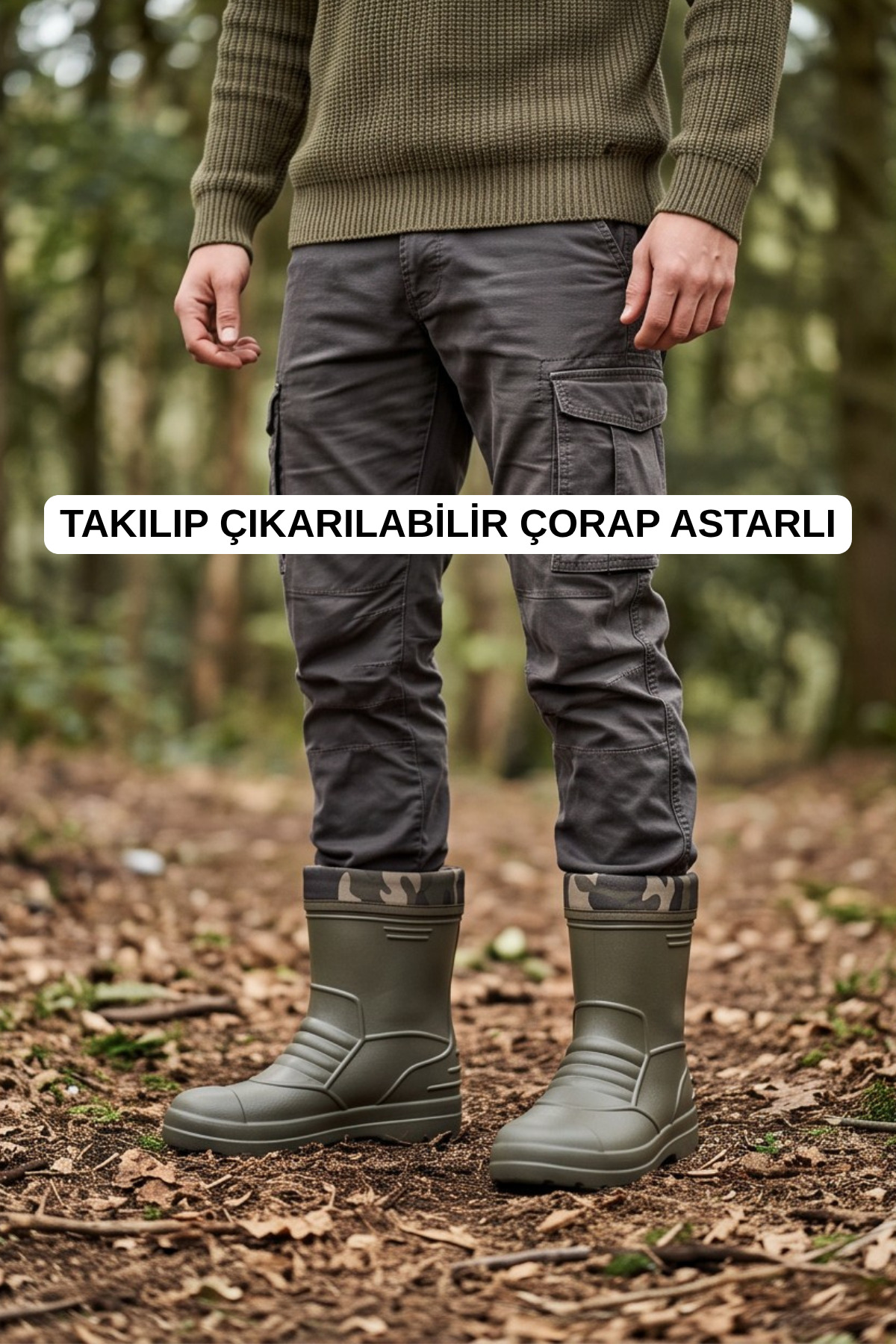 Liarca RainGuard Takılıp Çıkarılabilir Çorap Astarlı Kamuflaj Detaylı Kısa Yağmur Çizmesi görsel 2