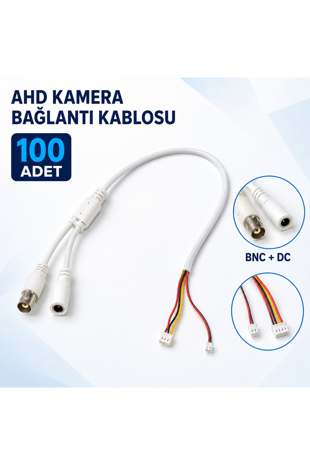 100 Adet AHD Kamera Bağlantı Kablosu – BNC ve DC Soketli Kamera İç Bağlantı Kablosu