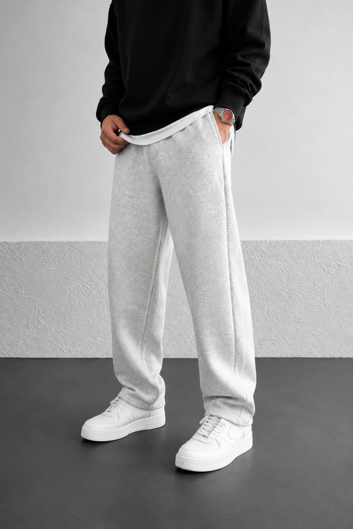 Erkek Baggy Yazlık 3 İplik Bol Kesim Düz Paça Mevsimlik Gri Eşofman Altı RF0361