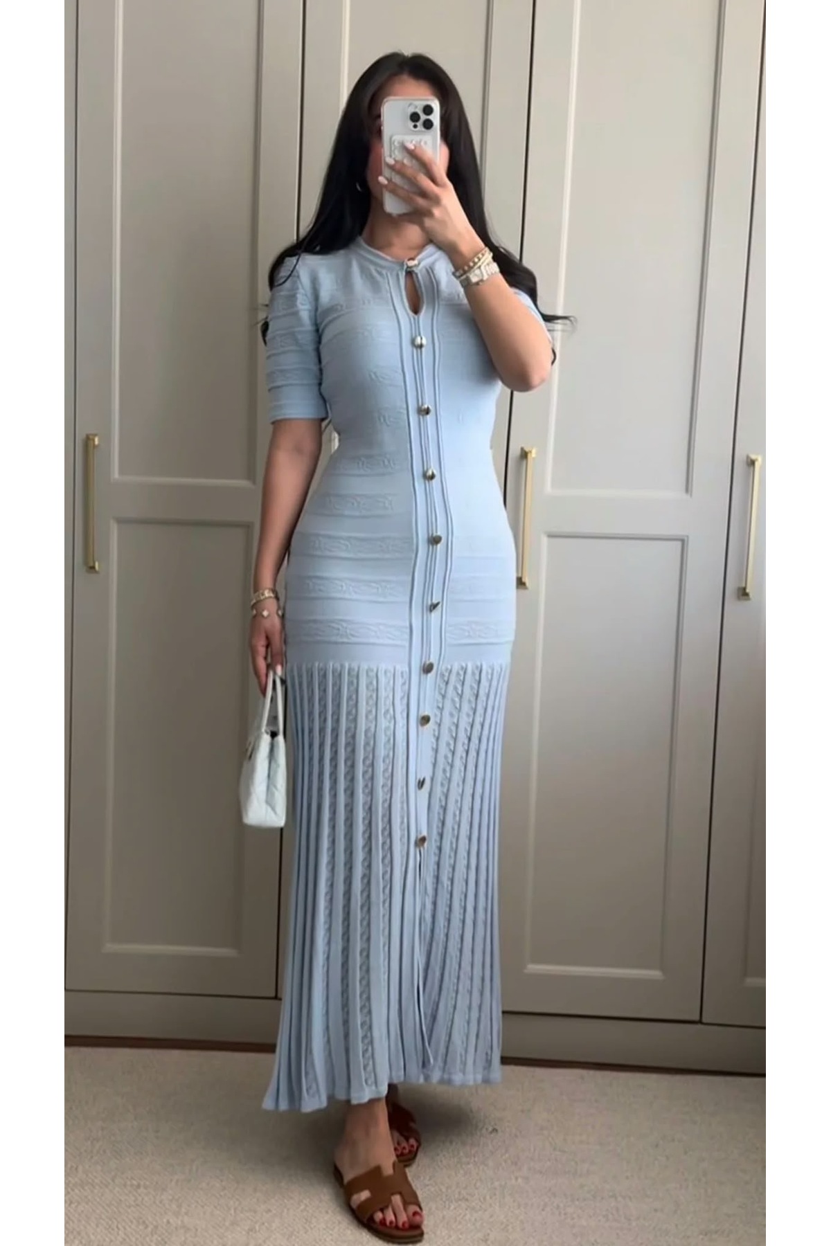HAMOIYMODA Desenli Midi Triko Elbise