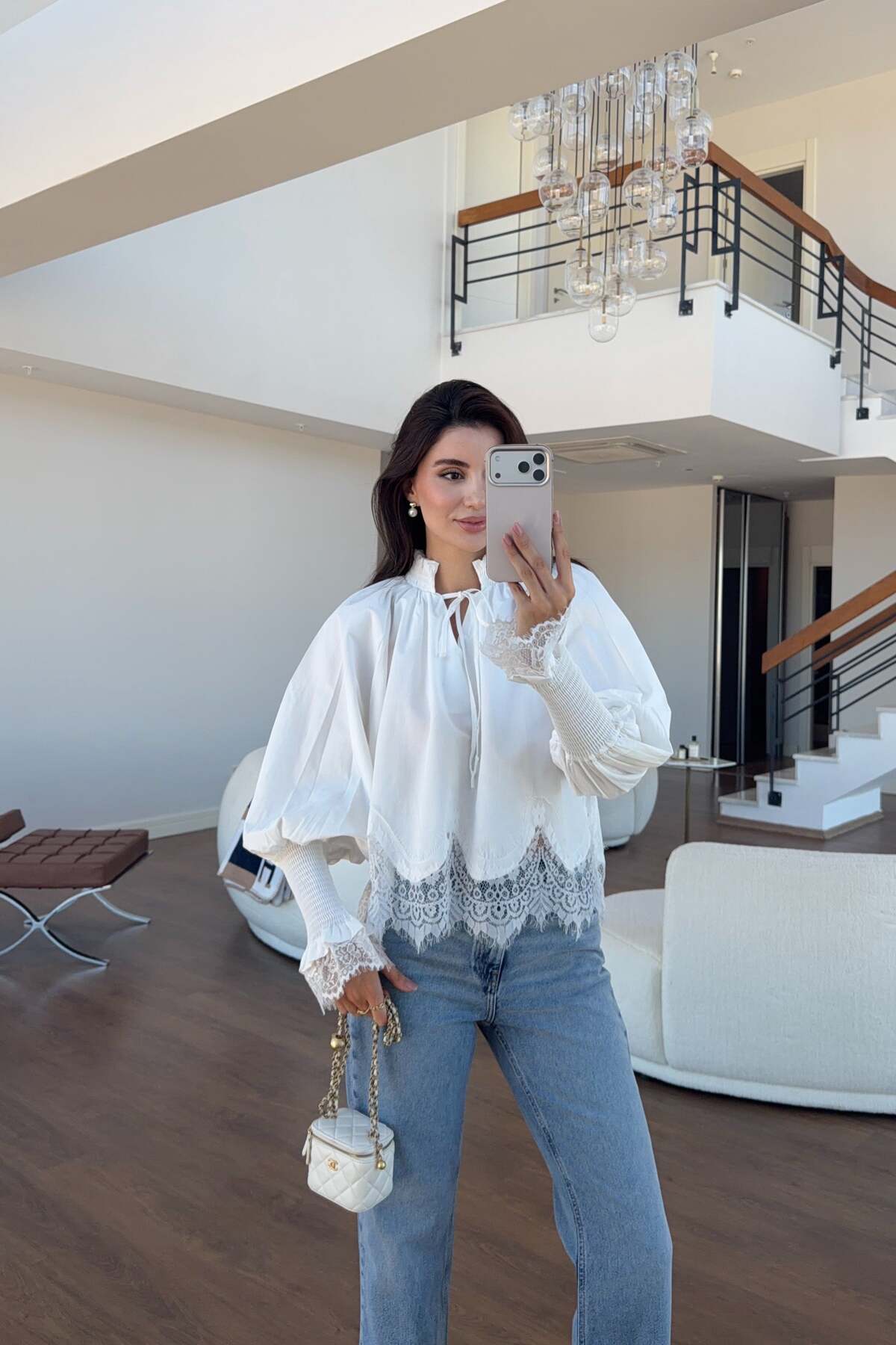HAZELANNA Yaka Detaylı Dantelli Beyaz Bluz görsel 2