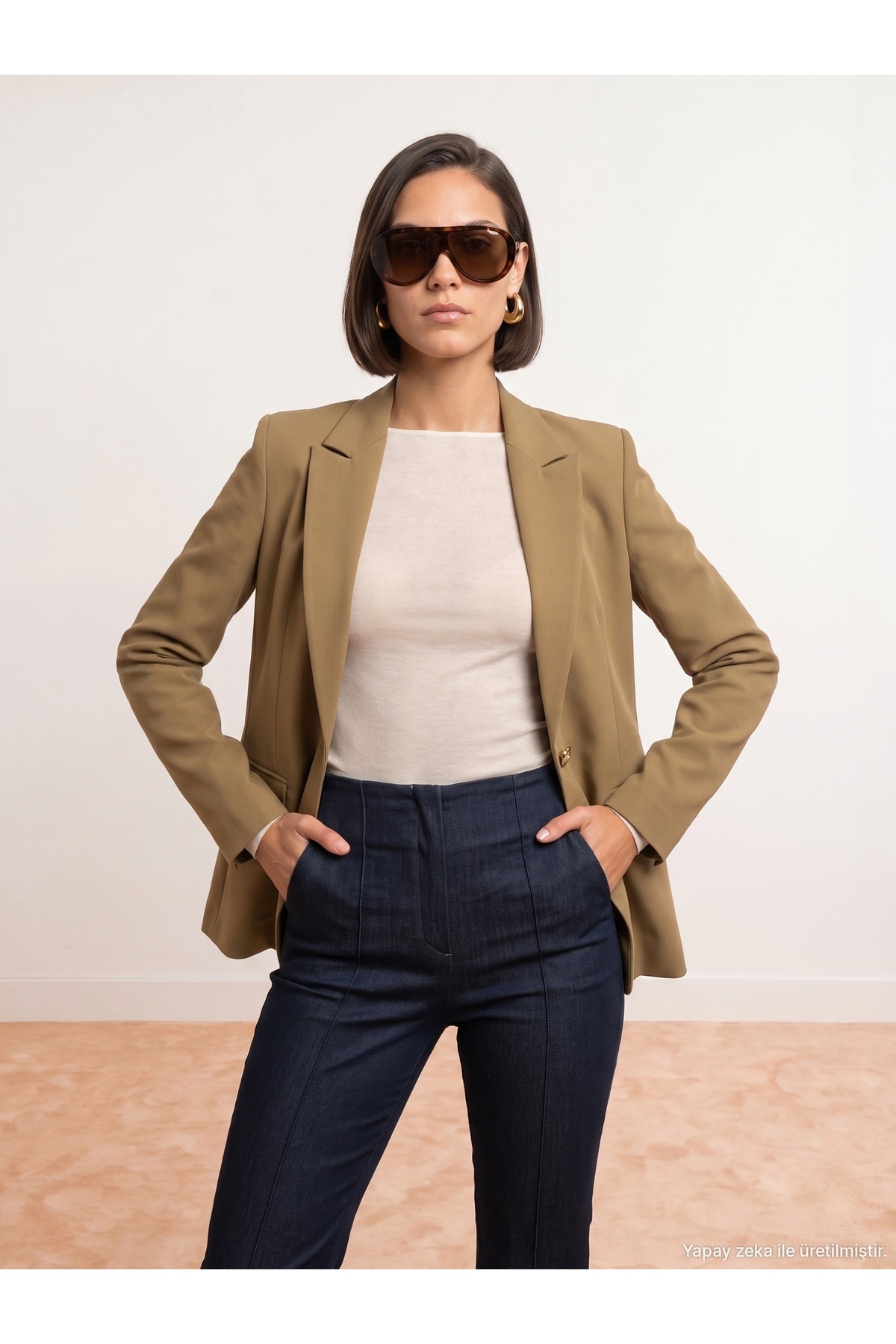 Dilvin 60816 Vücuda Oturan Blazer-Yağ Yeşil görsel 4