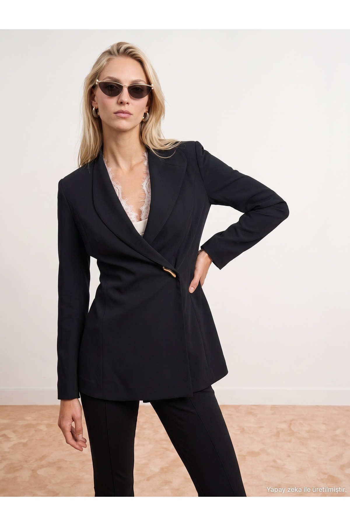Dilvin 60814 Gold Düğmeli Blazer-Siyah görsel 5