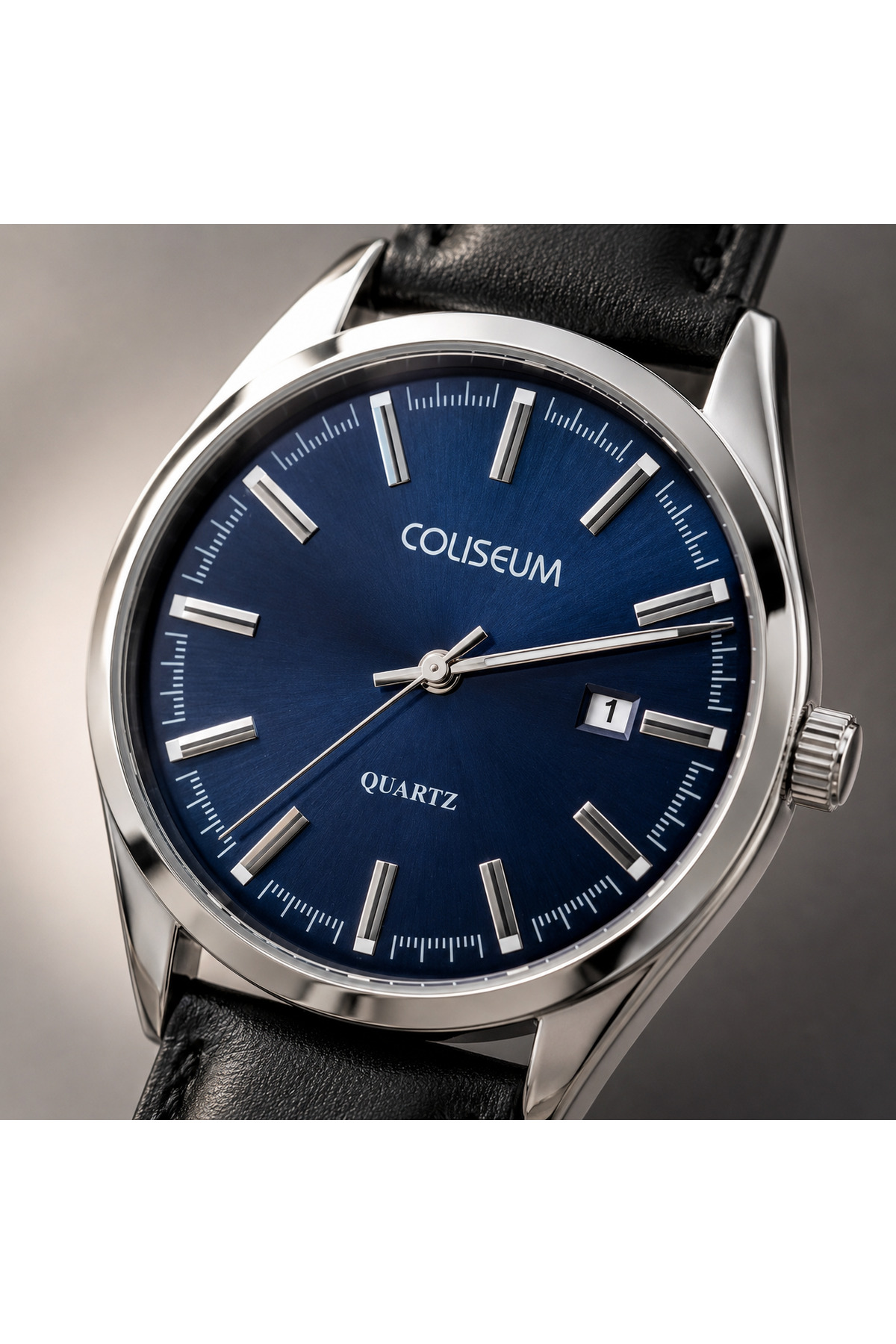 Coliseum Yeni Sezon Erkek Kol Saati Siyah Deri Kordon Takvimli Quartz Lacivert Kadran görsel 3