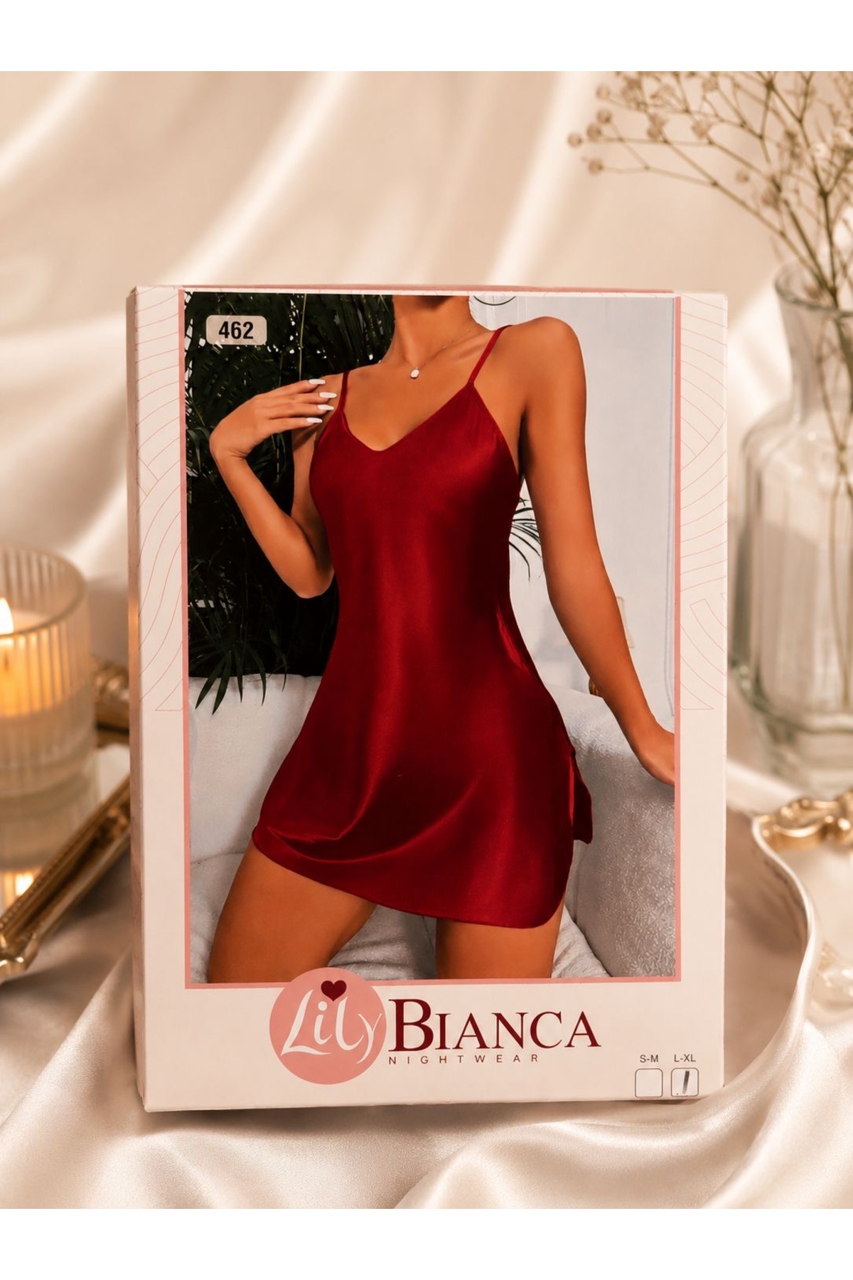 Lillie Lily Bianca saten fantezi gecelik (462)
