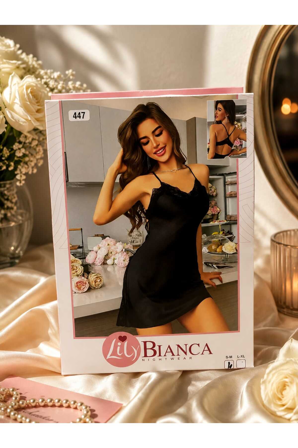 Lillie Lily bianca saten fantazi gecelik detay