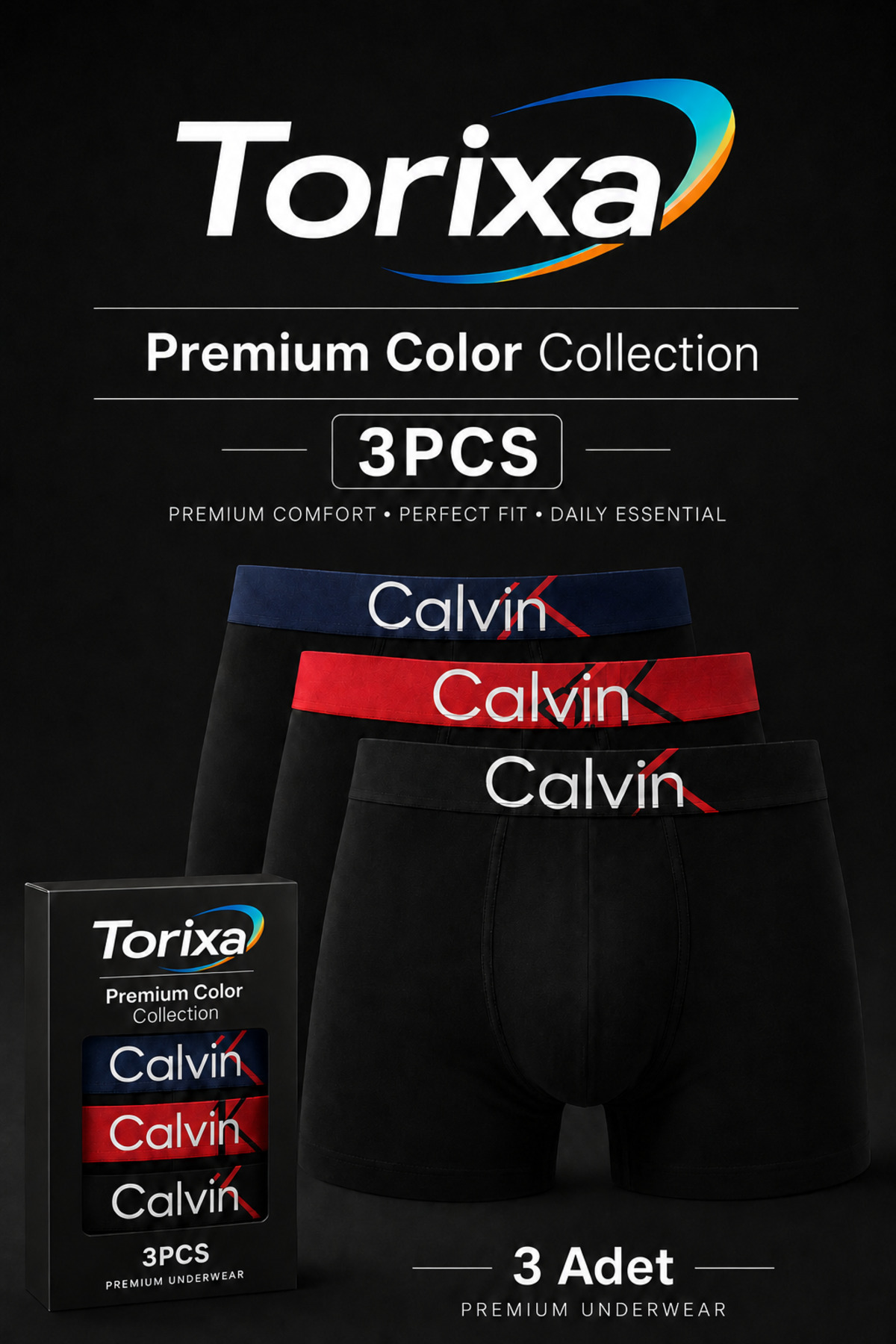 Torixa Calvin Model 3 Adet Likralı Kutulu Boxer
