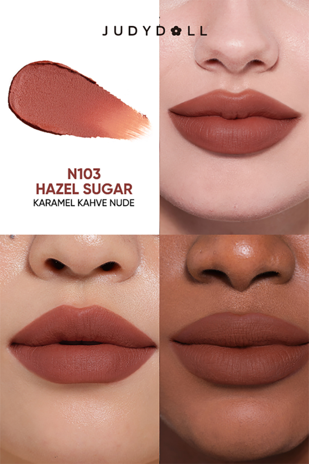 رژ لب مایع مات Cushion Matte Lock N103 | رژ لب قهوه‌ای روشن با ماندگاری بالا — صورتی judydoll-9401429852437 — تصویر 3 از 9