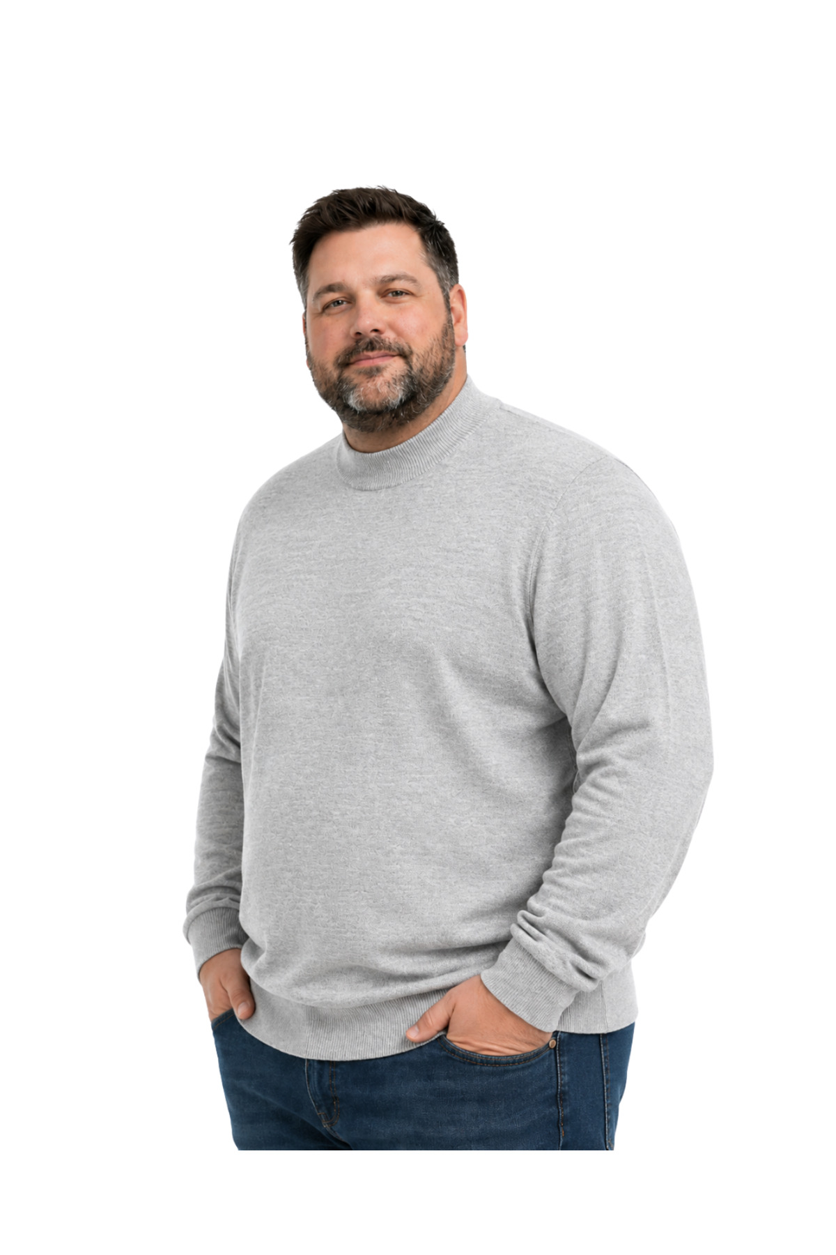 BattalModa Erkek Büyük Beden Gri Yarım Balıkçı Triko Kazak 3XL-4XL-5XL-6XL görsel 2