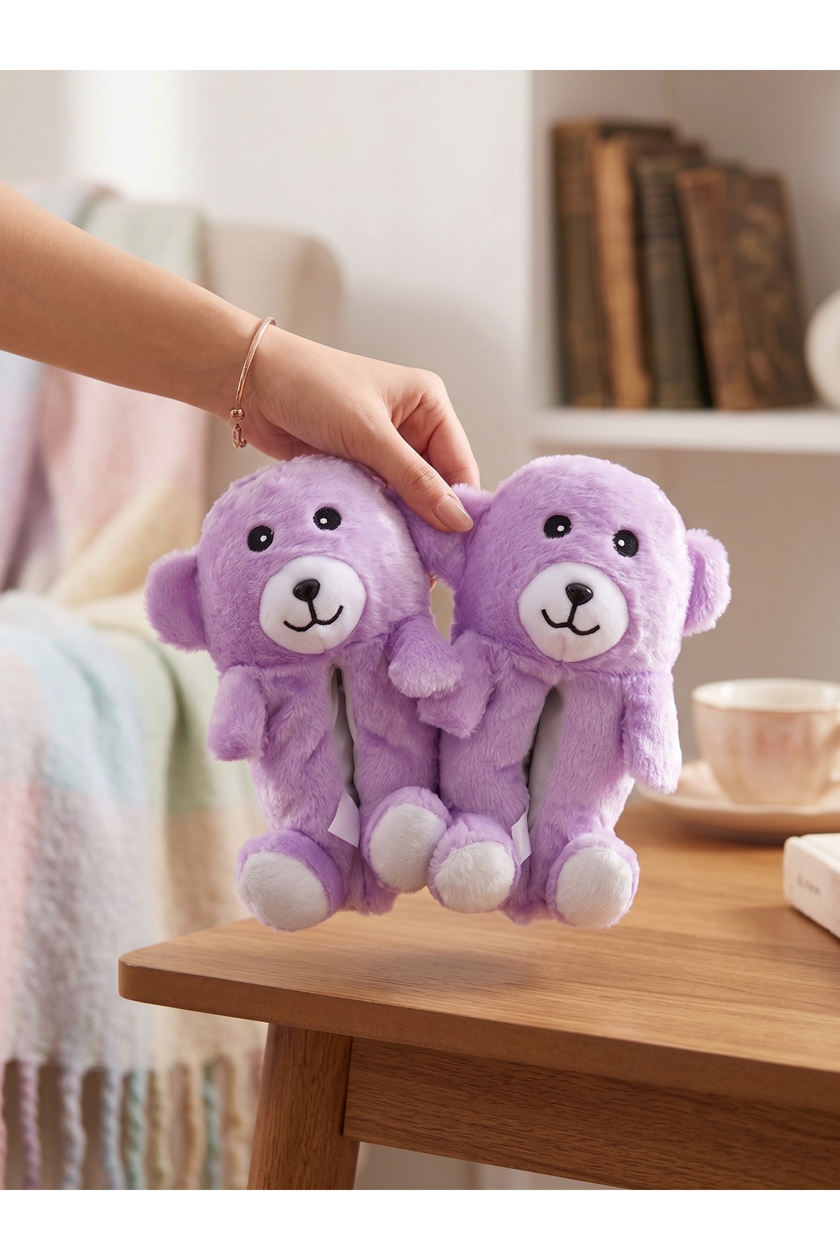 ZERA TREND Zera Ayıcık Figürlü Rahat, Konforlu, Lila Peluş Ev Botu Panduf