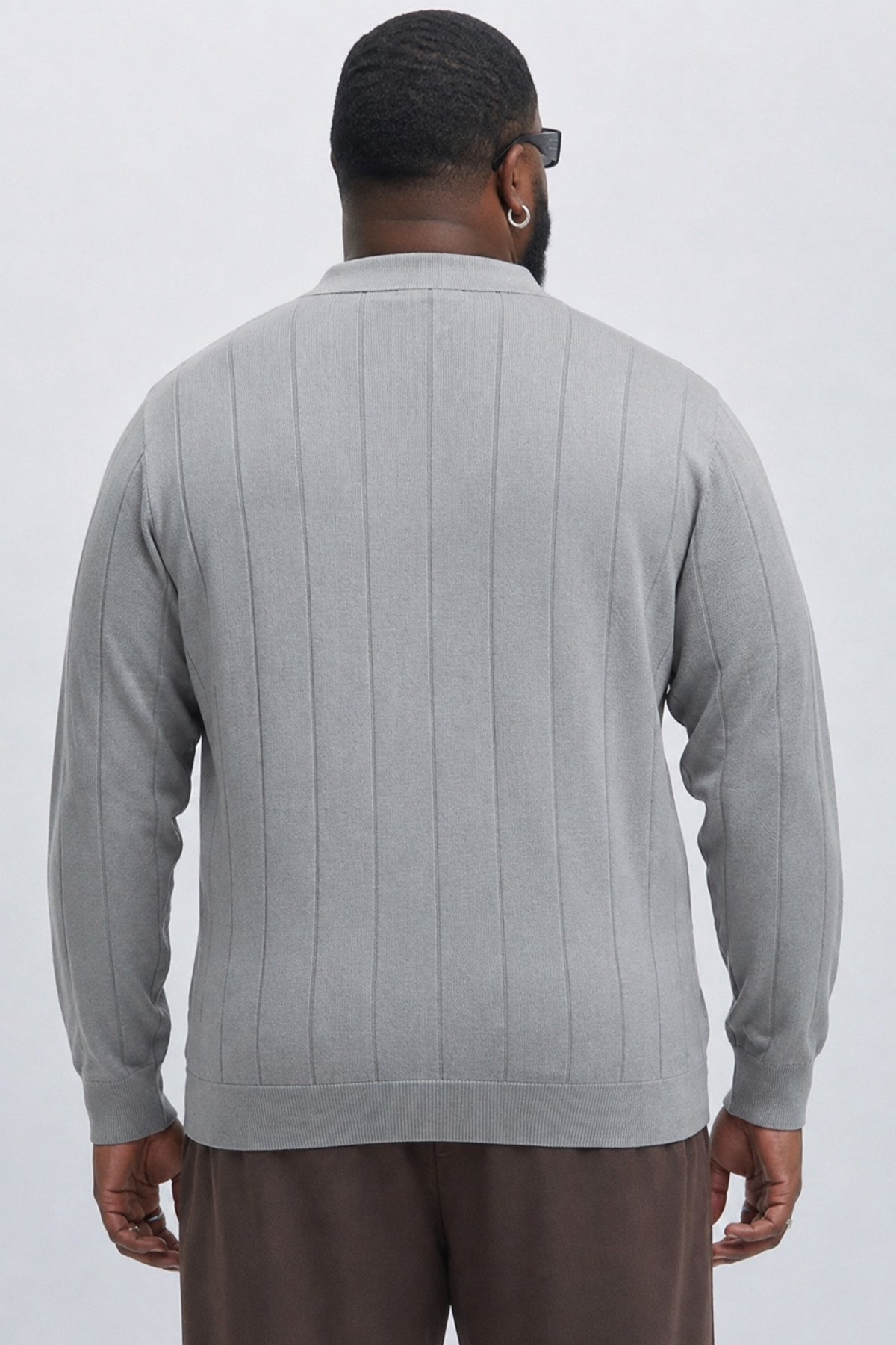 Maccali Erkek Fermuarlı Çizgili Gri Büyük Beden Sweatshirt görsel 6