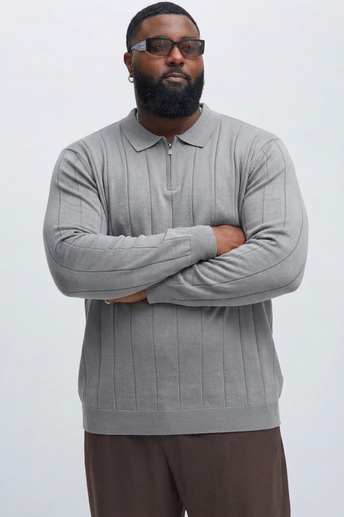 Maccali Erkek Fermuarlı Çizgili Gri Büyük Beden Sweatshirt görsel 4