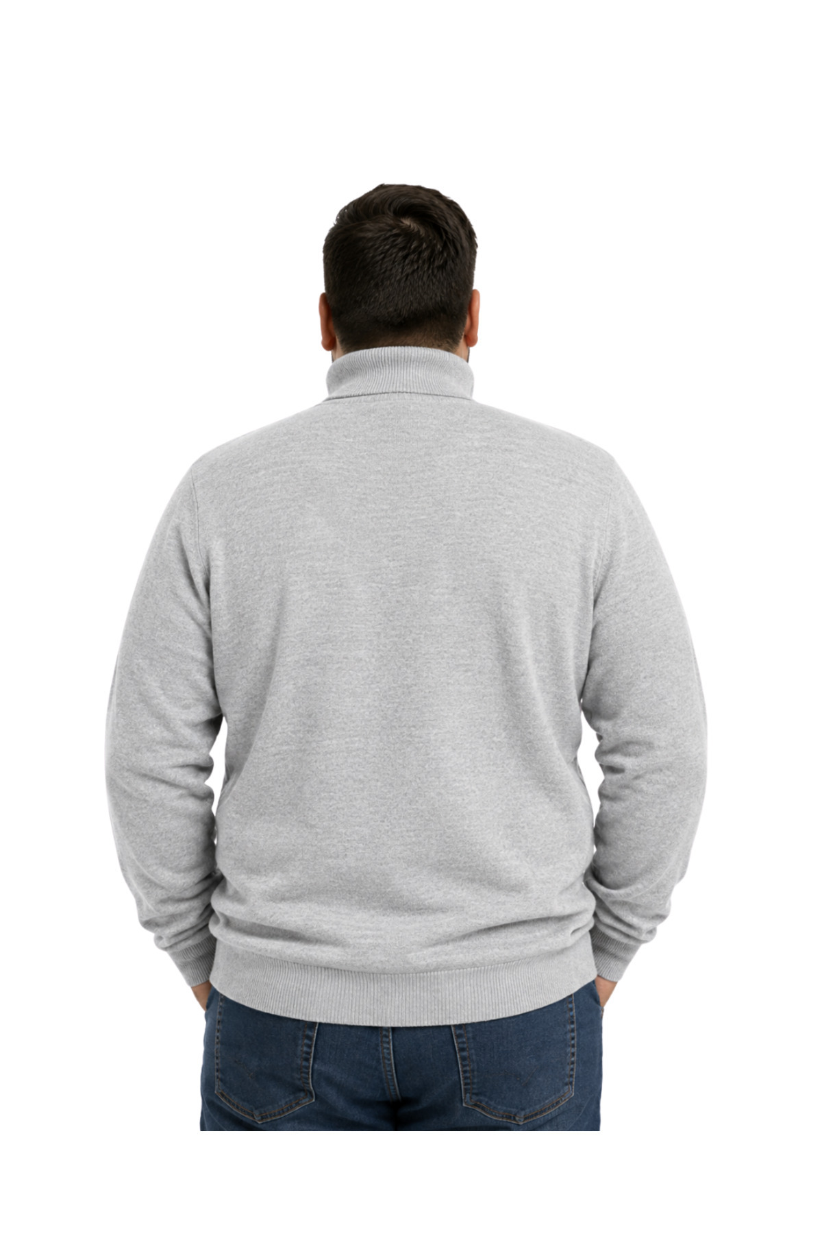 BattalModa Erkek Büyük Beden Gri Tam Balıkçı Triko Kazak 3XL-4XL-5XL-6XL görsel 3