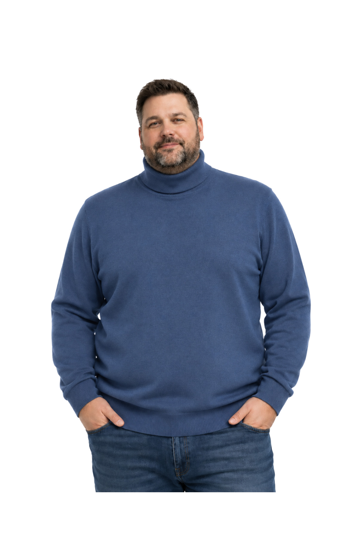 BattalModa Erkek Büyük Beden İndigo Tam Balıkçı Triko Kazak 3XL-4XL-5XL-6XL