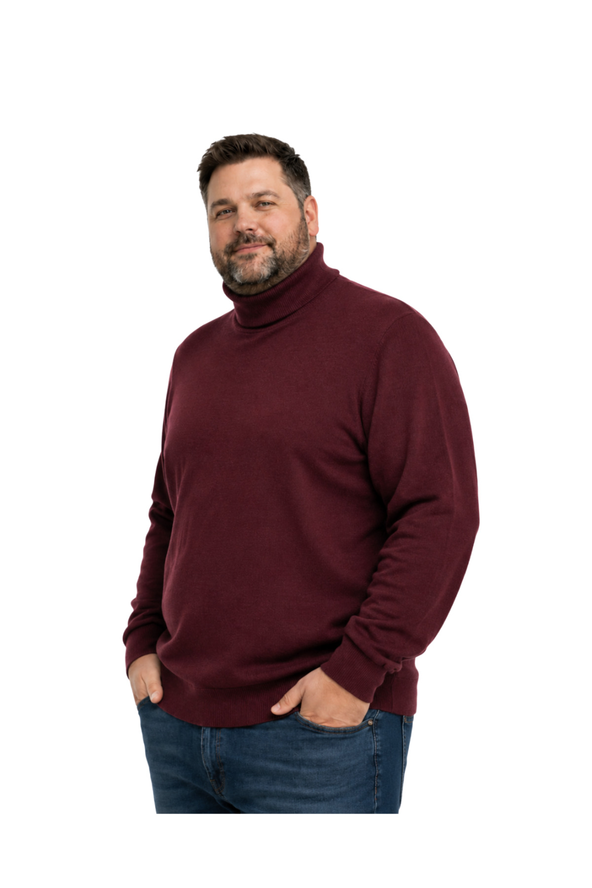 BattalModa Erkek Büyük Beden Bordo Tam Balıkçı Triko Kazak 3XL-4XL-5XL-6XL görsel 2