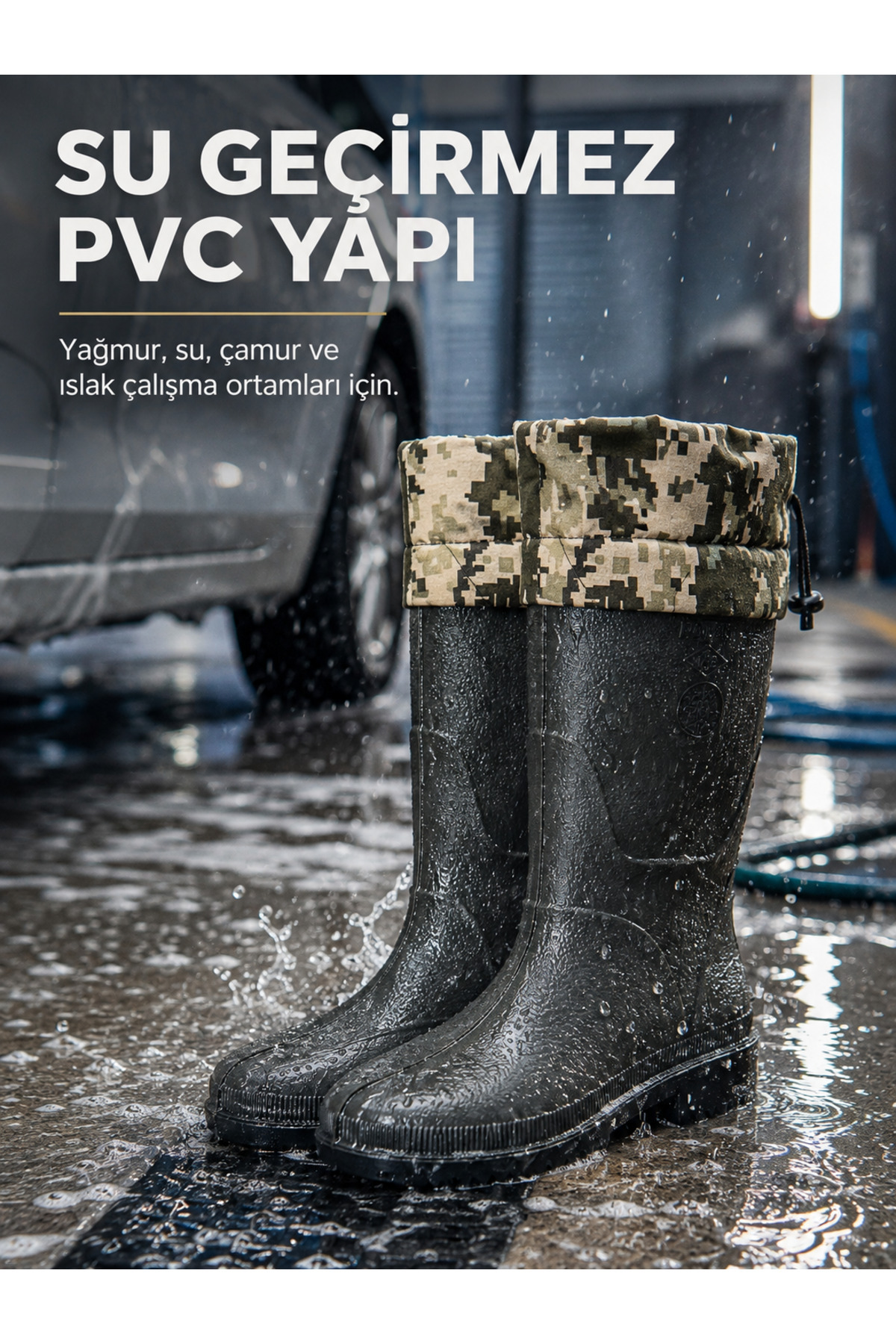 PALALI Del-Rey O4 CE Belgeli Su Geçirmez PVC Kısa İş Çizmesi Konçlu Unisex Bahçe Kurye Oto Yıkama Çizmesi görsel 2