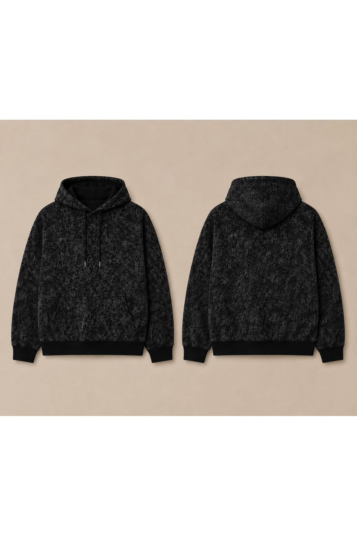 PENTHİLUS Unisex Oversize Şardonlu 3 İplik Batik Desenli Fermuarlı Kapüşonlu Sweatshirt görsel 4