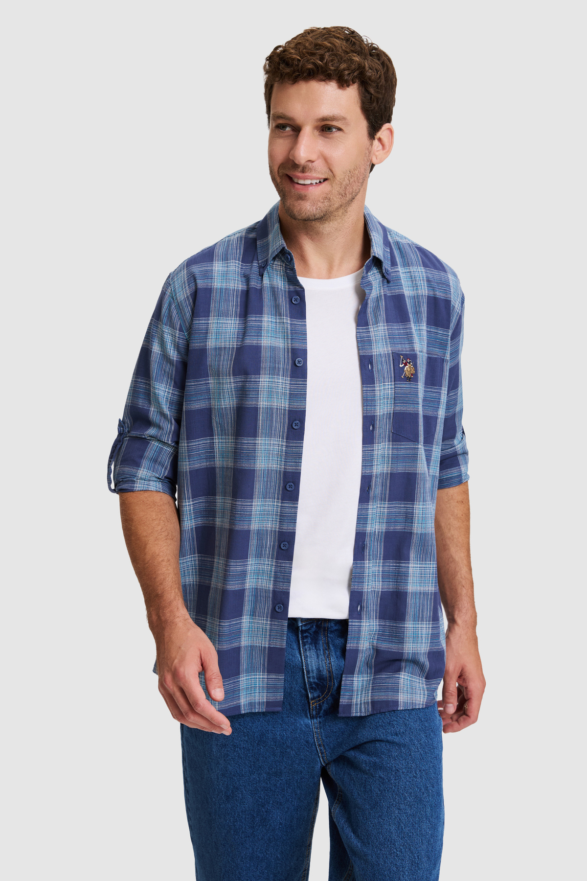 U.S. Polo Assn. Erkek Açık Lacivert Uzun Kollu Gömlek 50323804-VR059 — سرمه‌ای