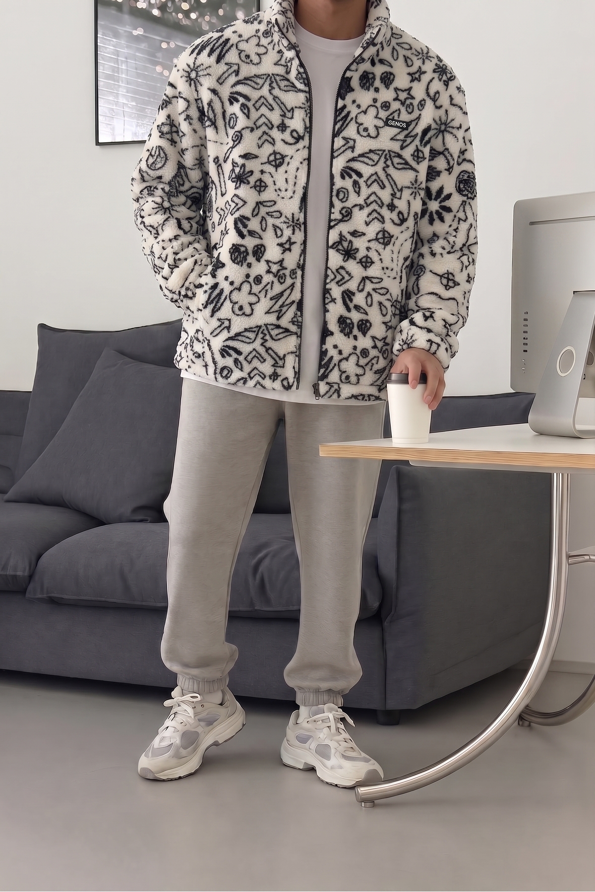 GENIUS STORE Oversize Peluş Tam Fermuarlı Sweatshirt Peluş İçi Polarlı Sherpa Kumaş Sweatshirt görsel 3