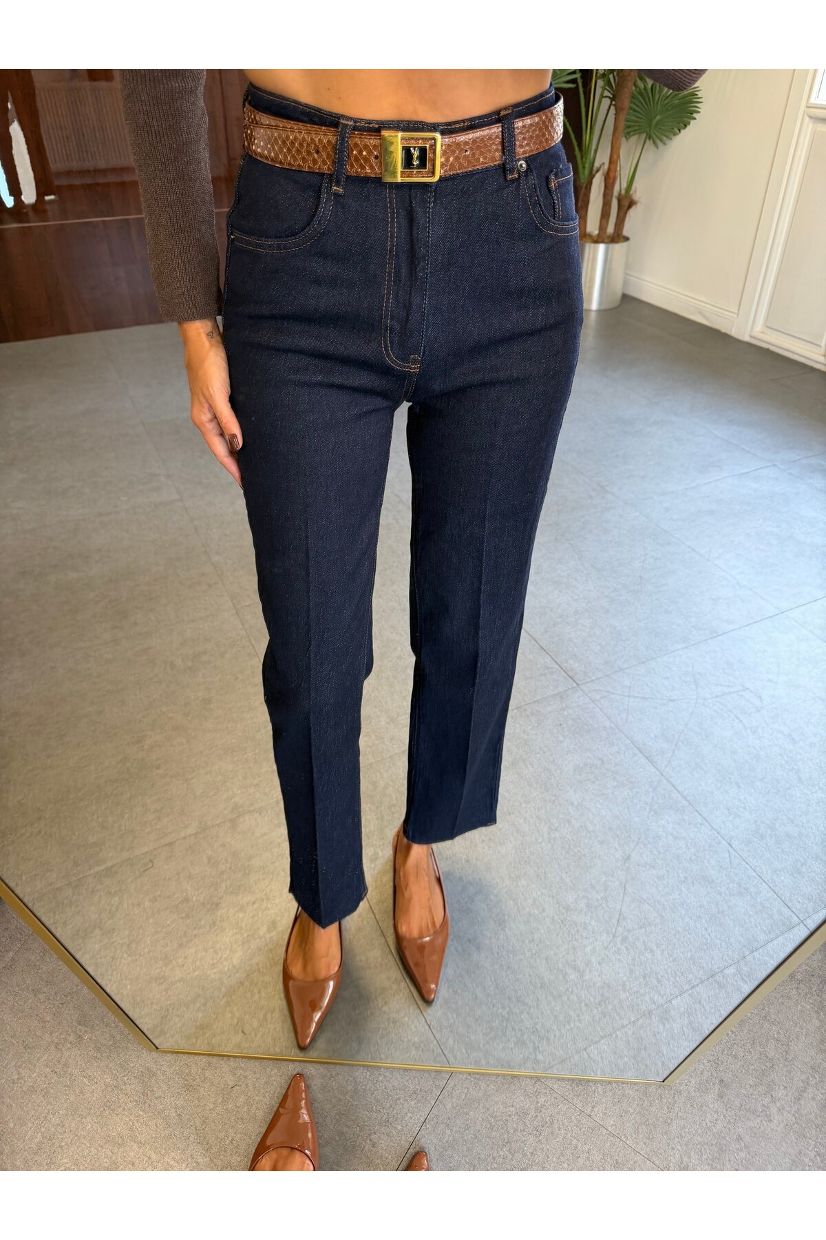 BOLESA GİYİM Lacivert Çizgi Ütü Straight Jean Pantolon görsel 3