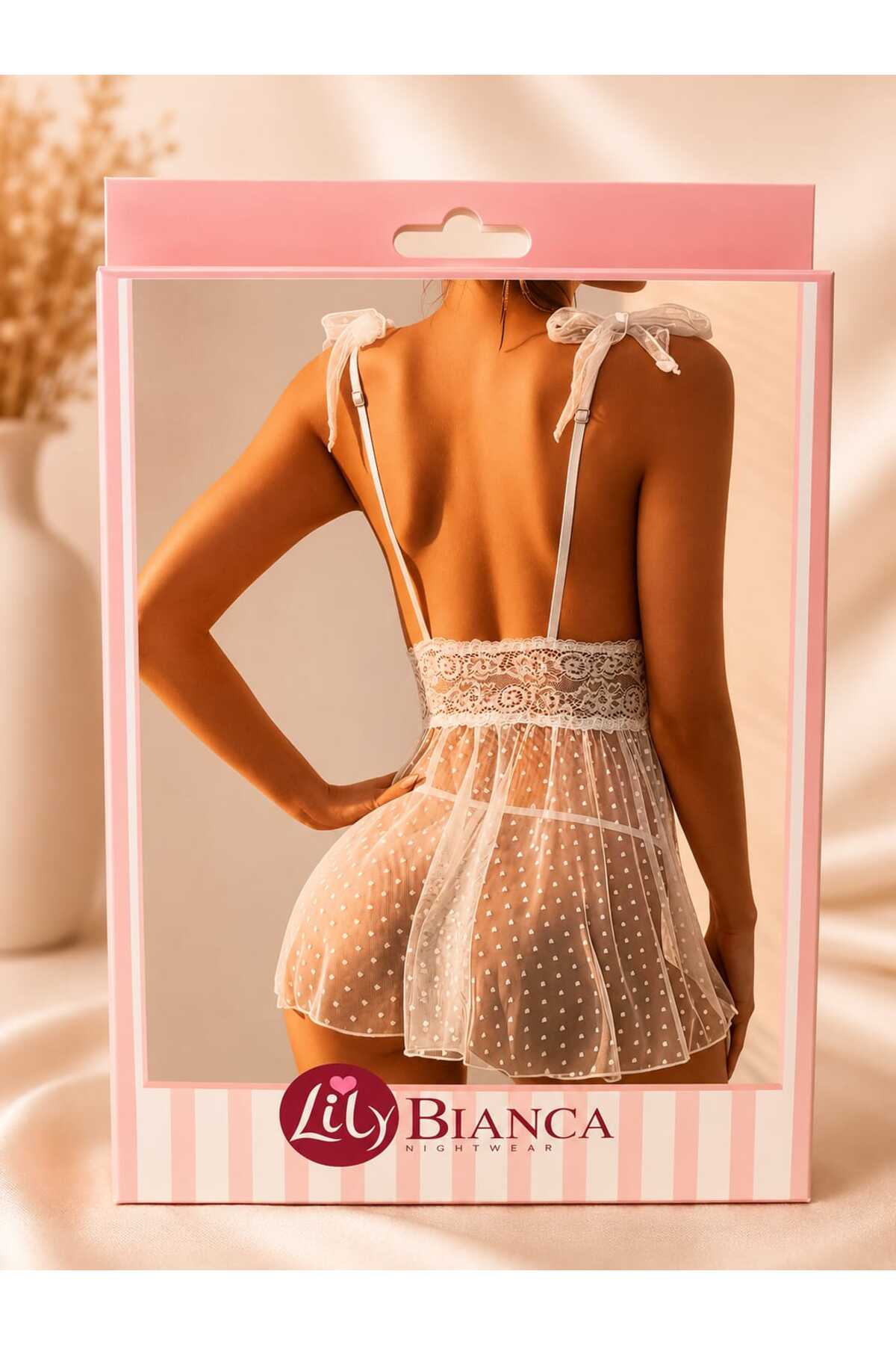 Lillie Lily bianca tül gecelik detay