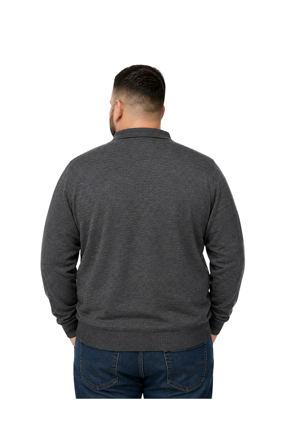 BattalModa Erkek Büyük Beden Füme Düğmeli Polo Yaka Triko Kazak 3XL-4XL-5XL-6XL görsel 3