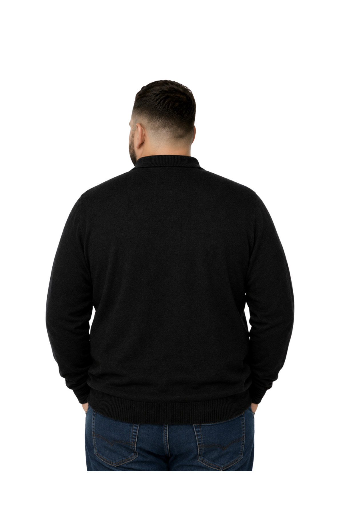 BattalModa Erkek Büyük Beden Siyah Düğmeli Polo Yaka Triko Kazak 3XL-4XL-5XL-6XL görsel 3