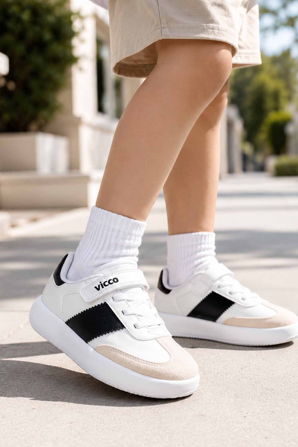 Vicco Çocuk Beyaz Spor Ayakkabı Cırt Cırtlı Günlük Sneaker Okul Ayakkabısı