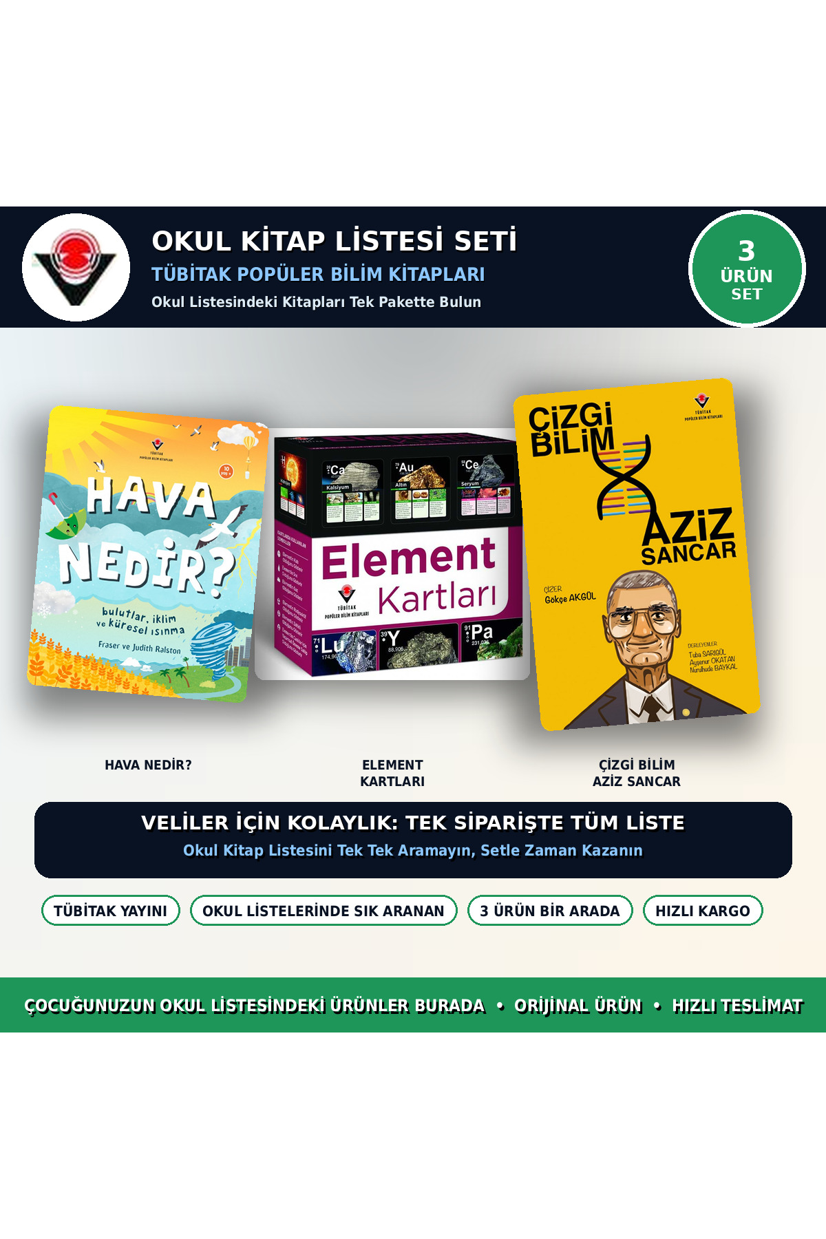 Tübitak Yayınları Okul Kitapları 3'lü Set - Hava Nedir? + Element