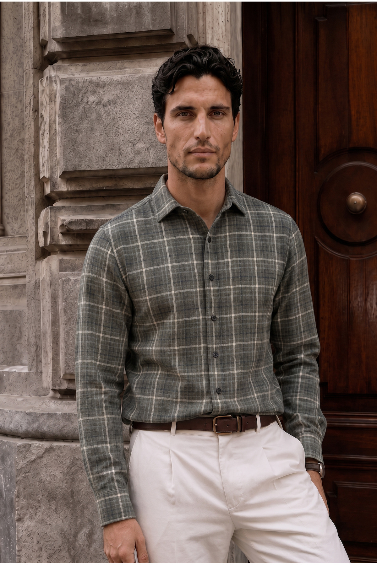 پیراهن مردانه فلانل راه راه نخی کارول - سبز  پیراهن Valiberta
