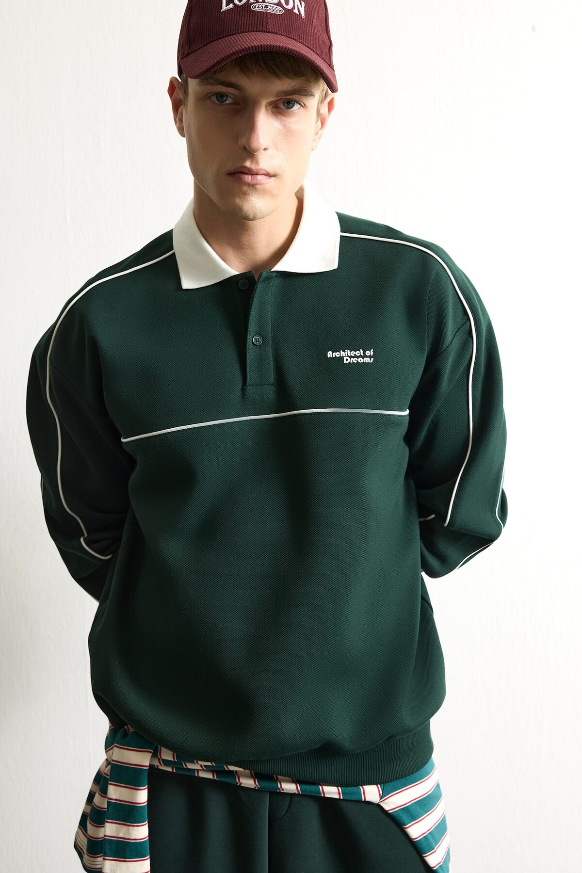 DeFacto Boxy Fit Polo Yaka Baskılı Sweatshirt F0116AX26AU