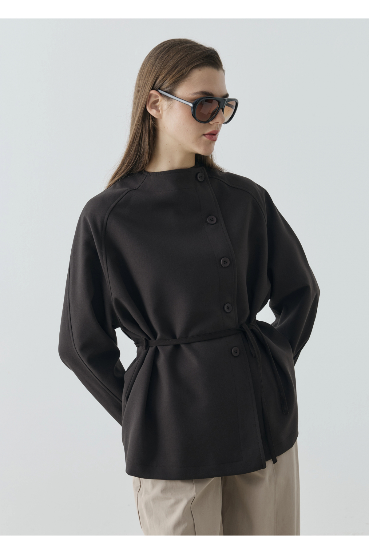 MODA AKSA 7788 BAĞCIKLI DİK YK CEKET KAHVE görsel 3