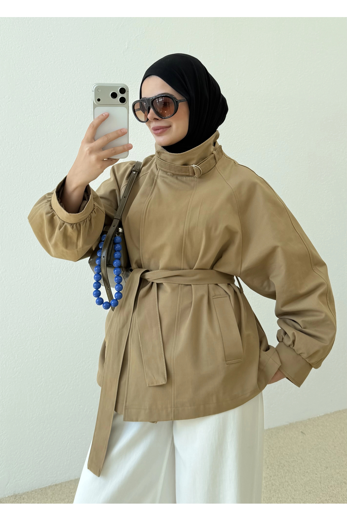MODA AKSA 7757 WİA KŞKLI DİK YAKA CEKET CAMEL görsel 2