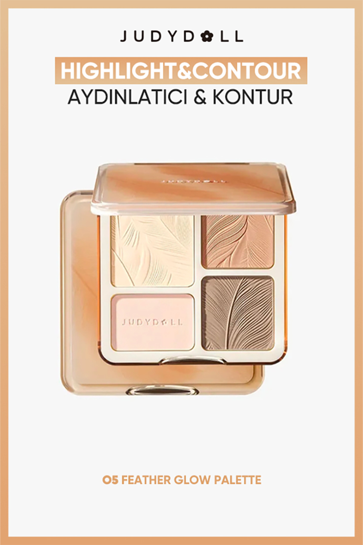 JUDYDOLL Highlighter & Contour Paleti 05 Feather Glow Palette | Aydınlatıcı ve Kontür Yüz Paleti — نقرهای -