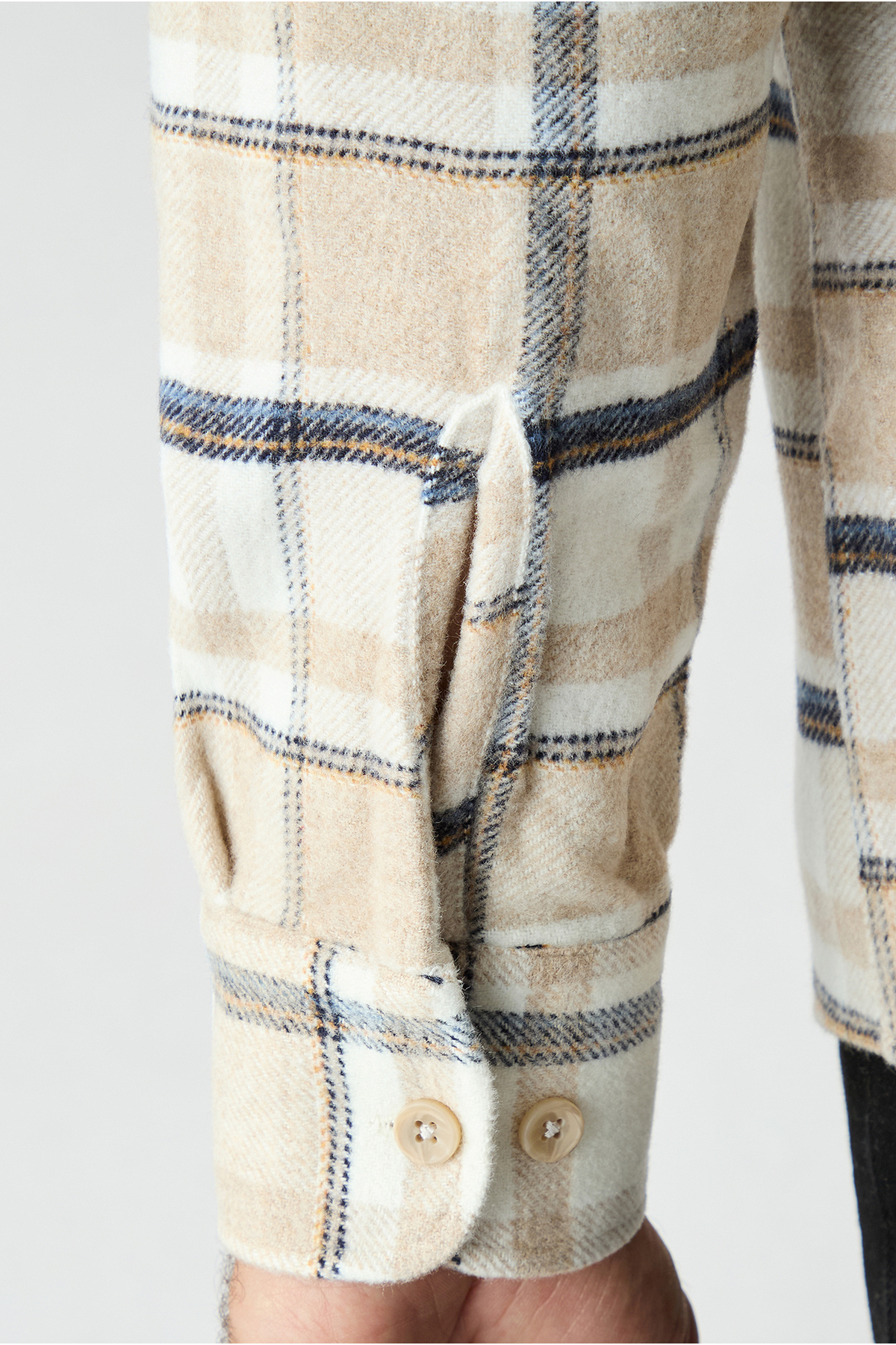 Uzun Kol Regular Fit Ekose Yünlü Flanel Oduncu Kışlık Gömlek — بژ KK27400000128 — تصویر 5 از 6