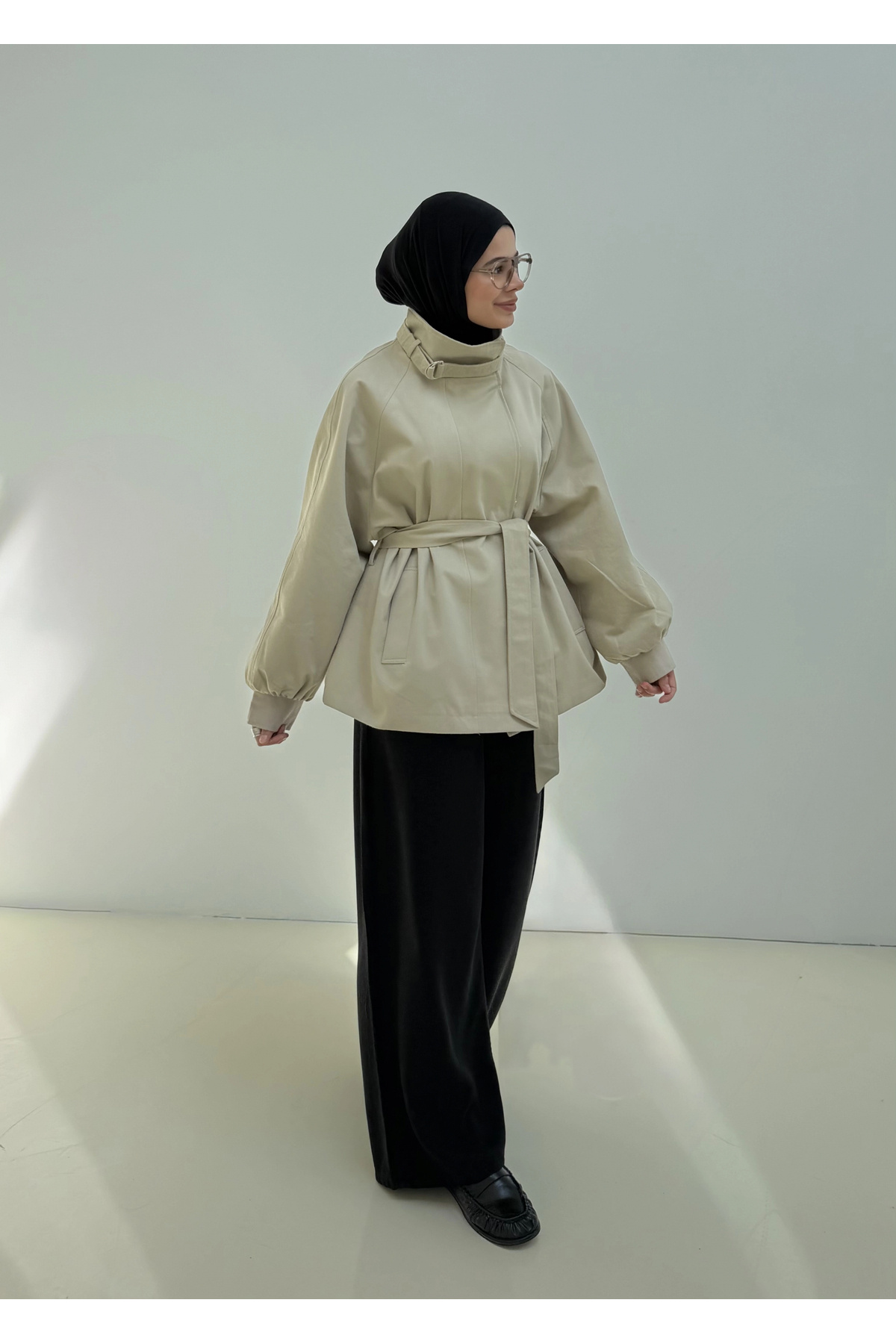 MODA AKSA 7757 WİA KŞKLI DİK YAKA TRENÇ TAŞ görsel 2