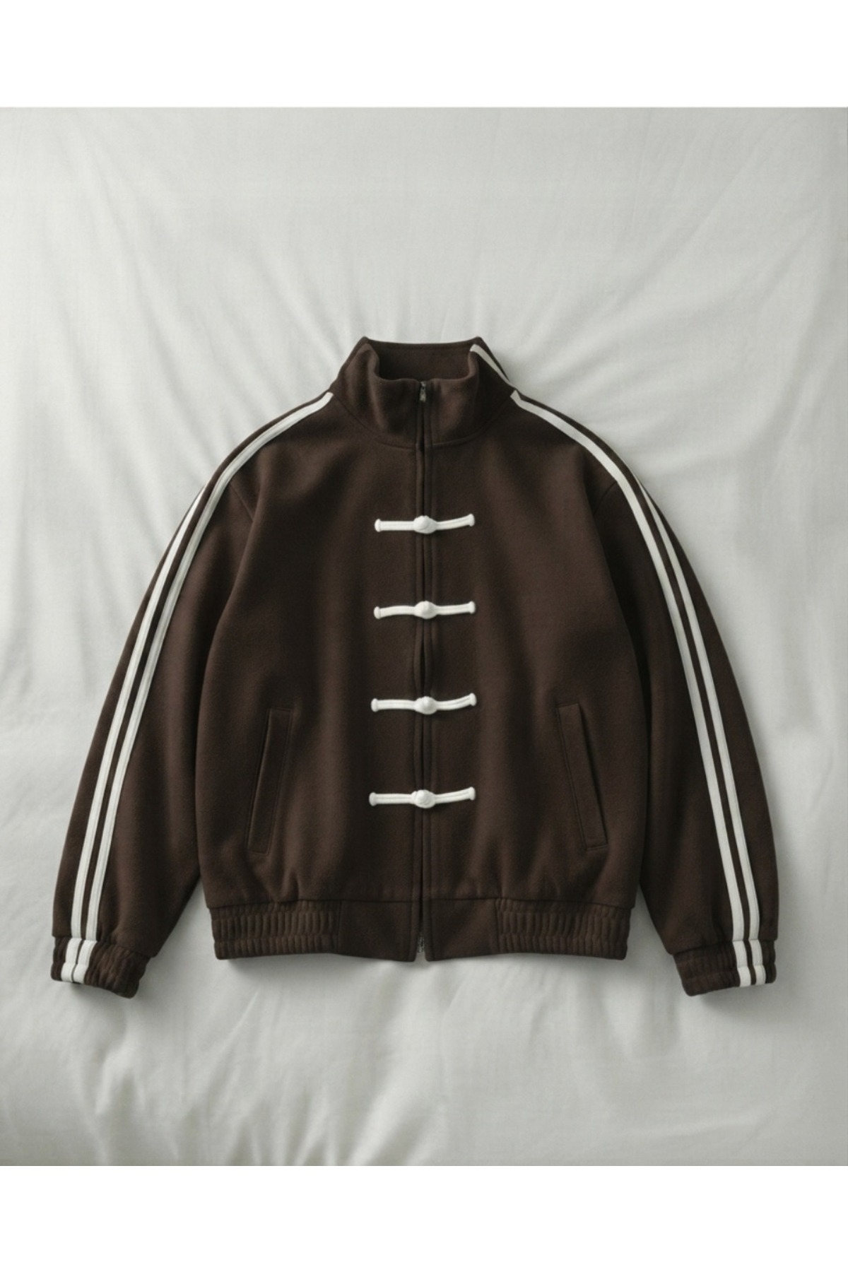 Touz Moda Çift Çizgili Oversize China Unisex Ceket