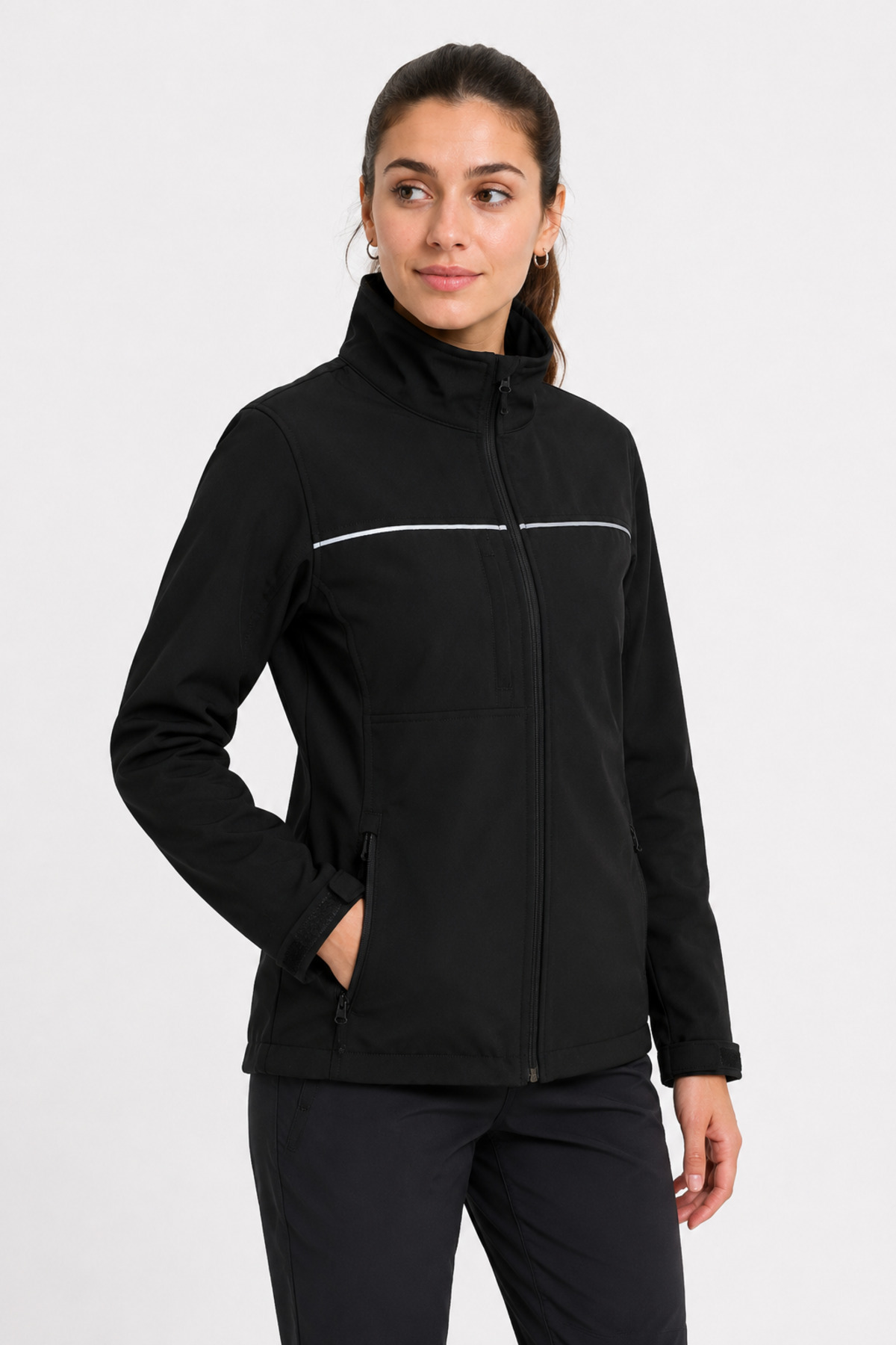 Unisex Siyah Reflektör Şeritli Suya Dayanıklı Softshell İş Montu Siyah · Fotoğraf 5