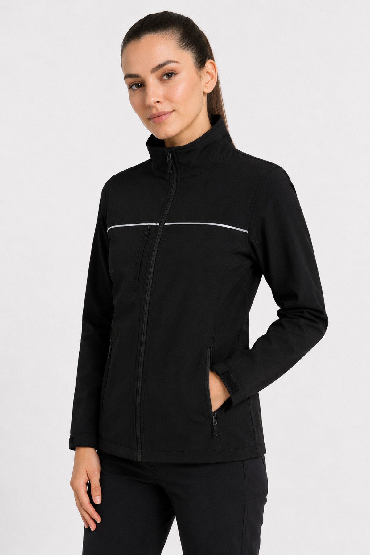 Unisex Siyah Reflektör Şeritli Suya Dayanıklı Softshell İş Montu Siyah · Fotoğraf 2